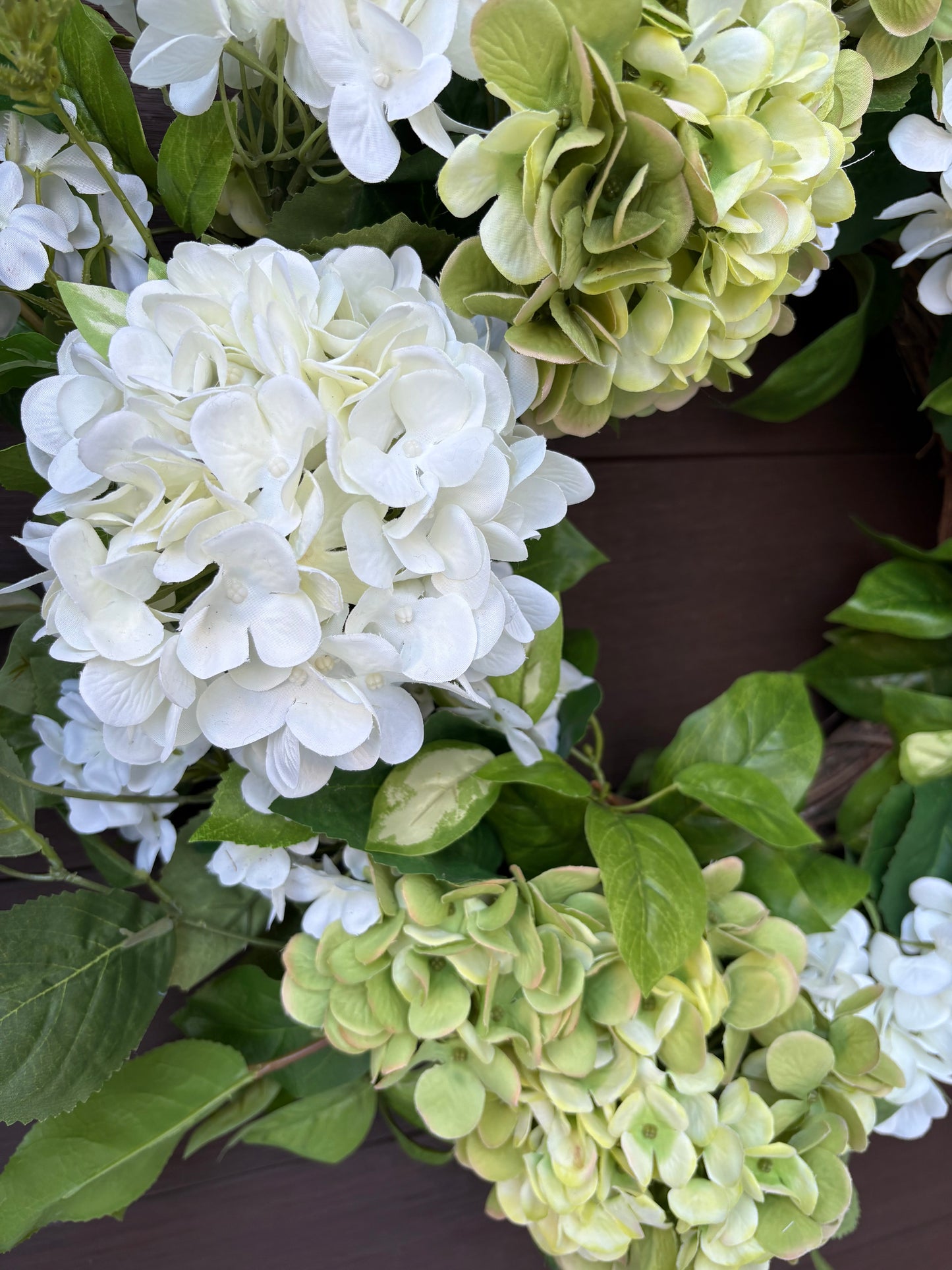 Floral wreath – green and white hydrangea