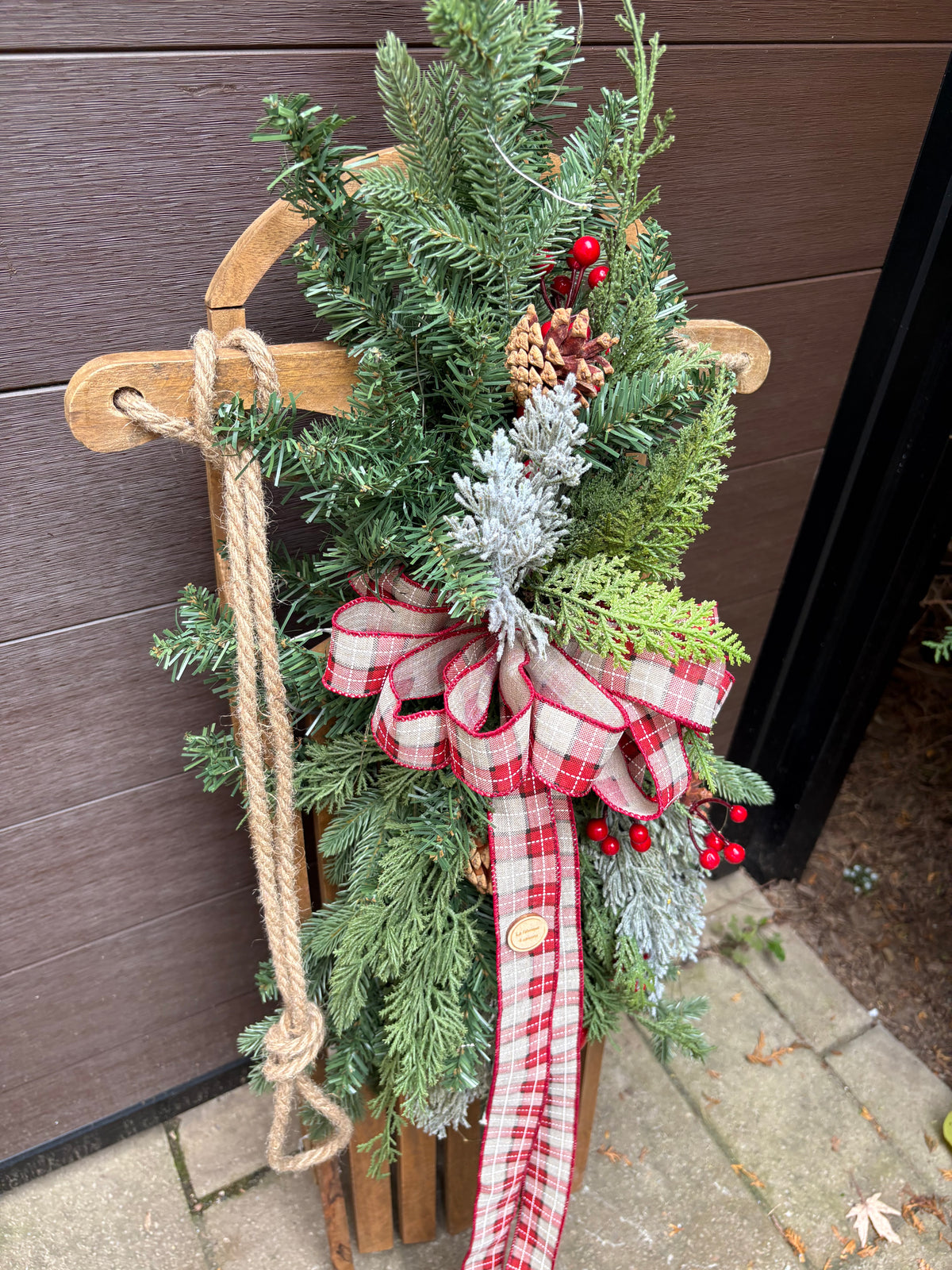 Traîneau vintage en bois de 42 po – Décoration rustique d’hiver et de Noël
