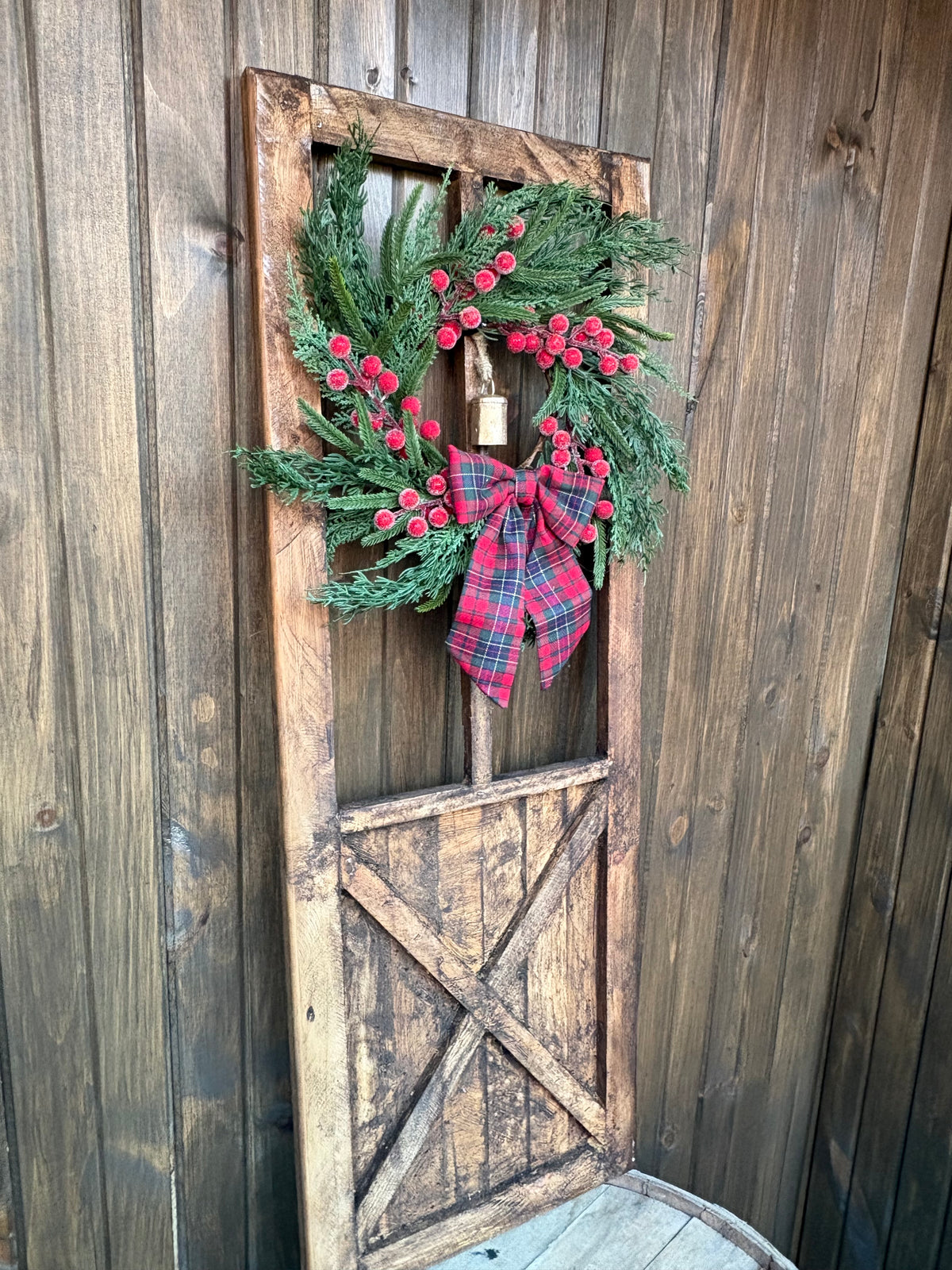 Porte de grange décorative en bois rustique – Décoration de Noël et d’hiver