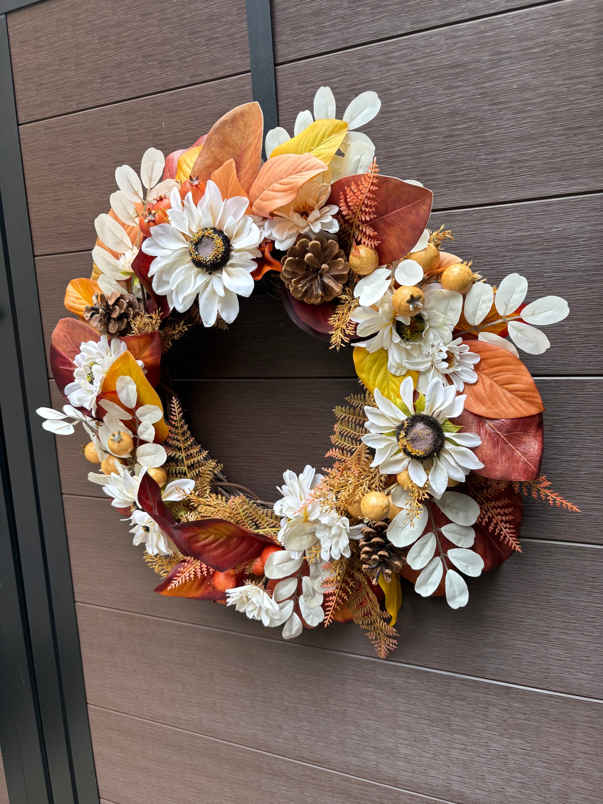 Couronne rustique chic aux couleurs chaudes de l’automne