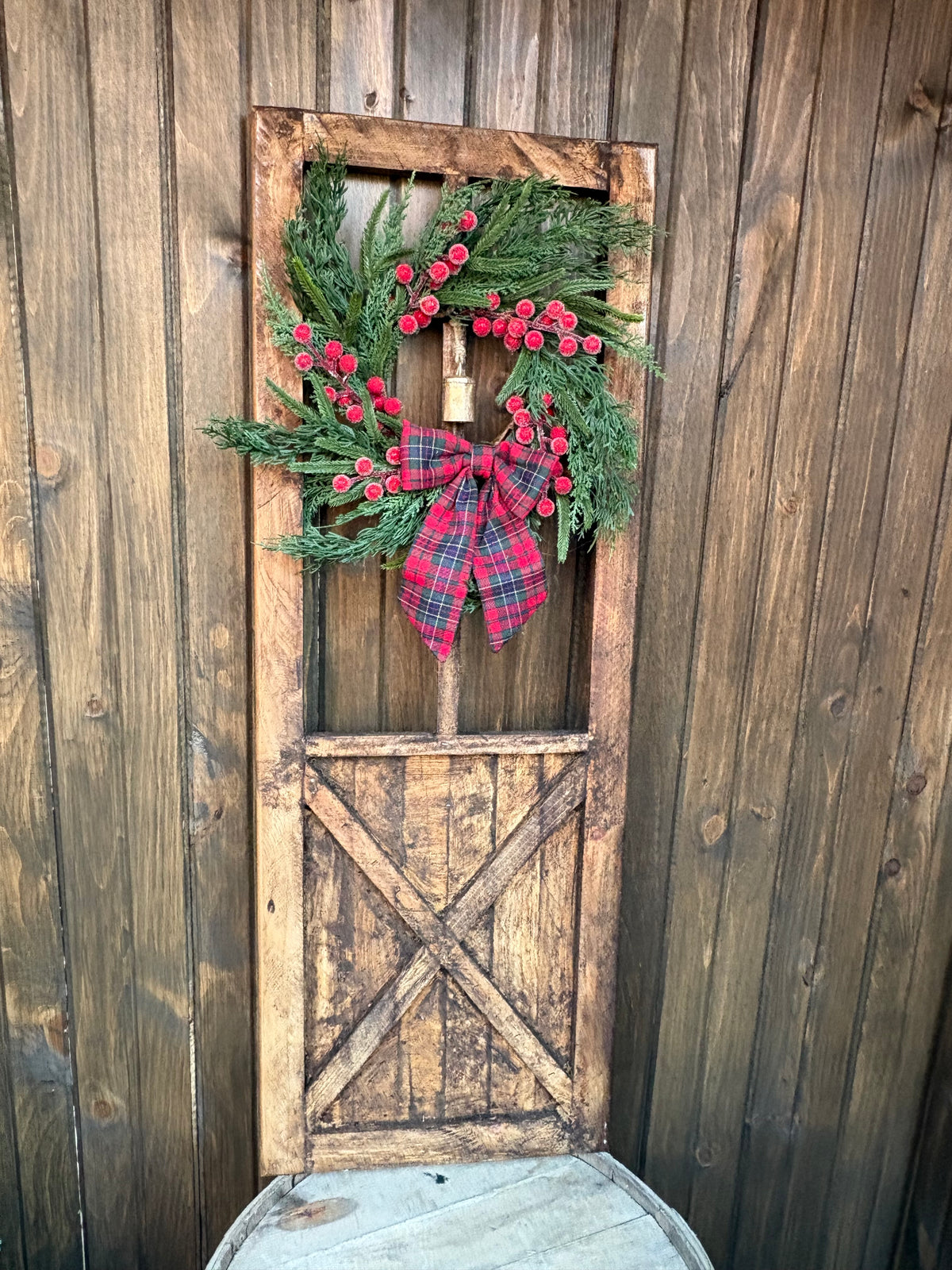 Porte de grange décorative en bois rustique – Décoration de Noël et d’hiver