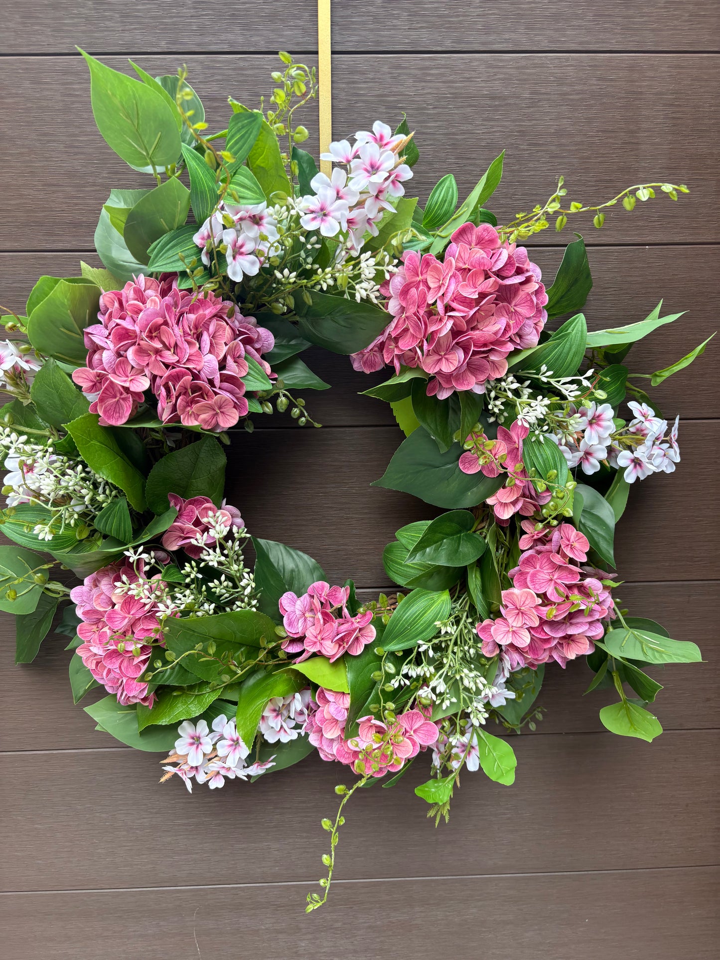 Couronne fleurs artificielles roses hydrangea romantique – porte extérieure