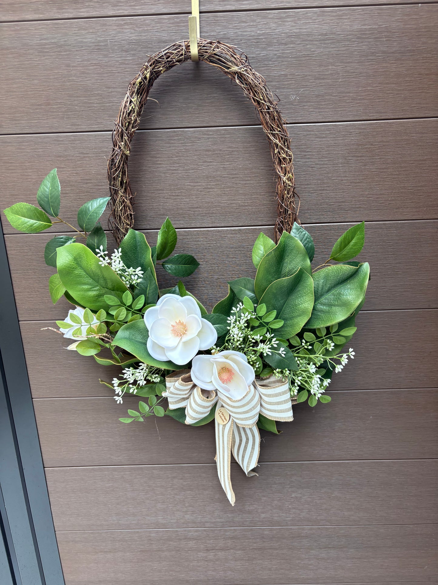 Couronne fleurie magnolia blanc style rustique chic