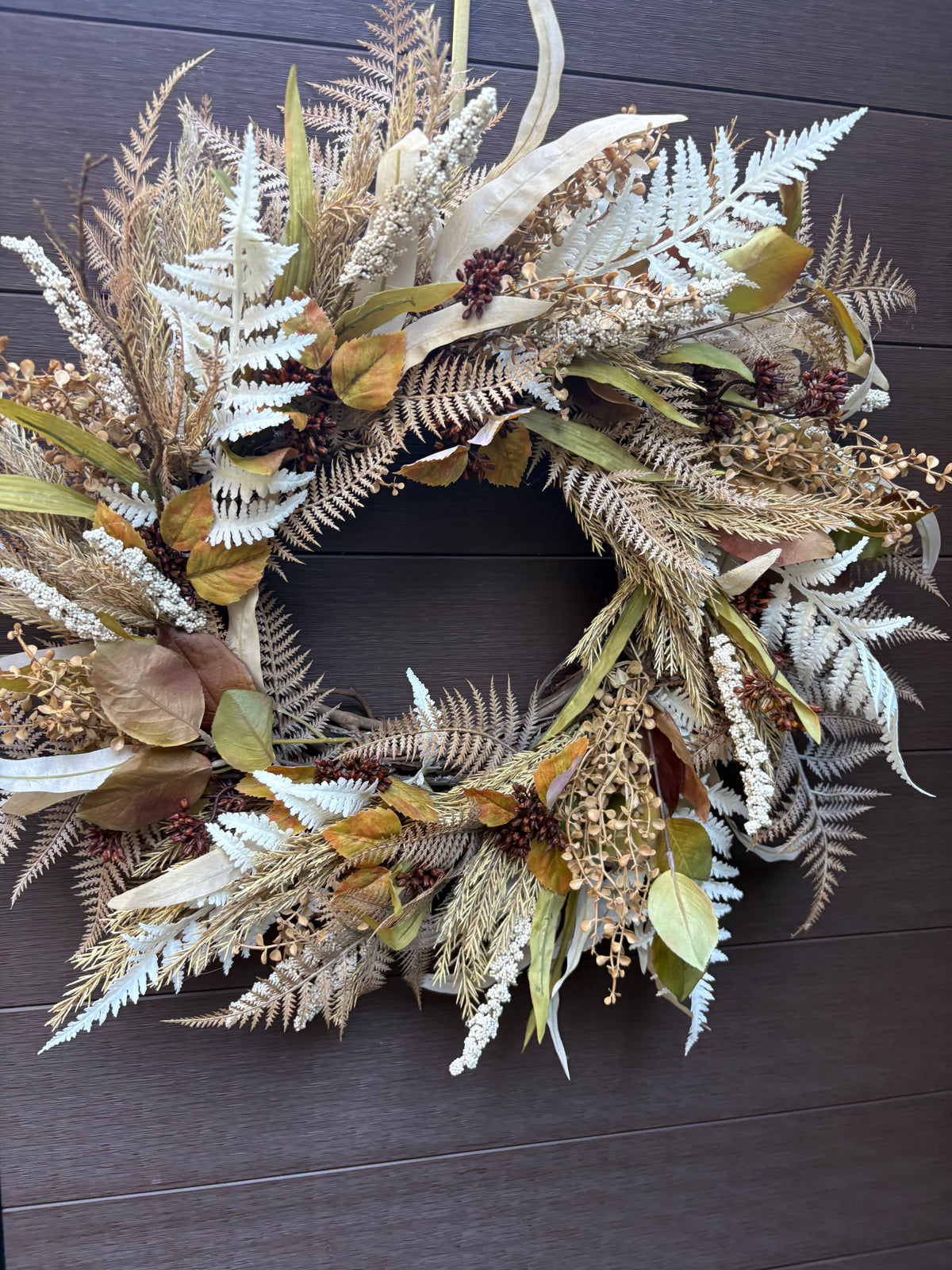 Couronne d’automne rustique chic 24 po – tons crème et terre