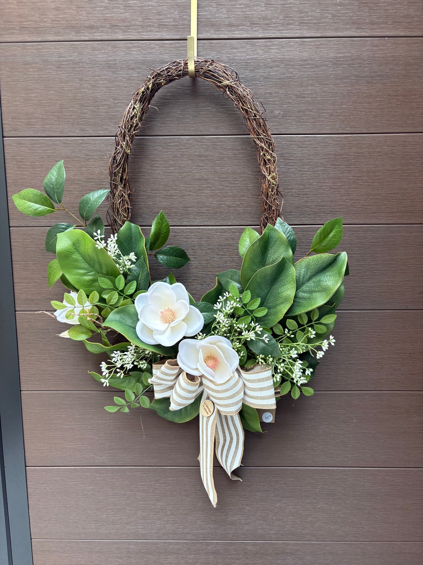 Couronne fleurie magnolia blanc style rustique chic