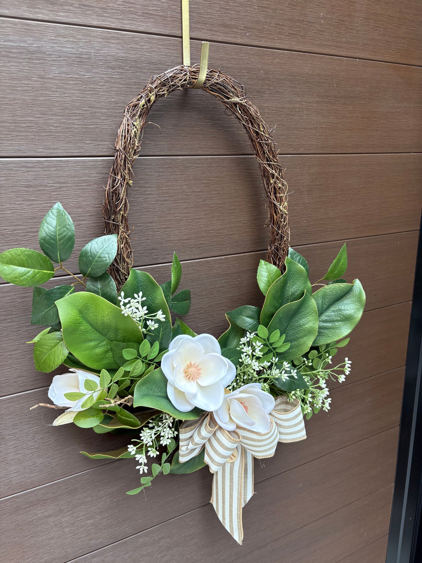 Couronne fleurie magnolia blanc style rustique chic