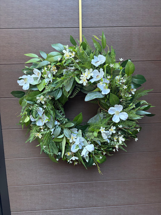 Couronne feuillage vert et blanc