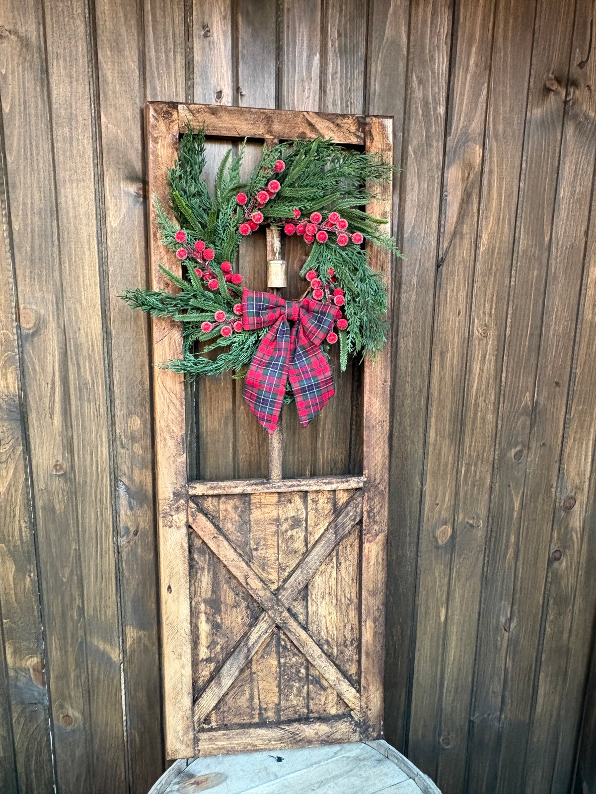 Porte de grange décorative en bois rustique – Décoration de Noël et d’hiver