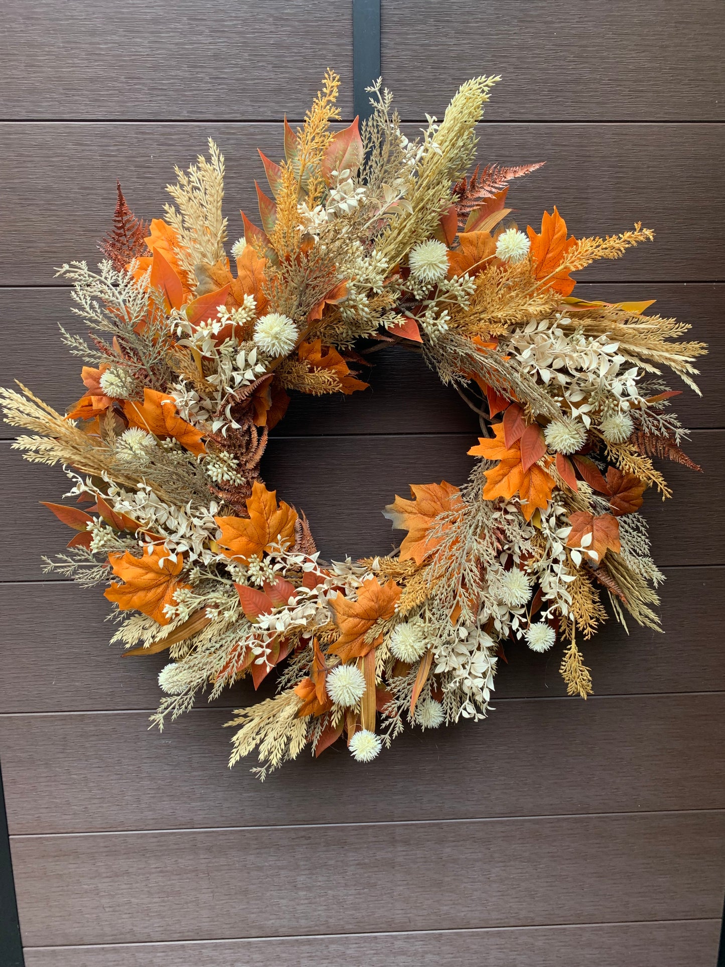 Rustic Autumn Wreath with Orange Leaves