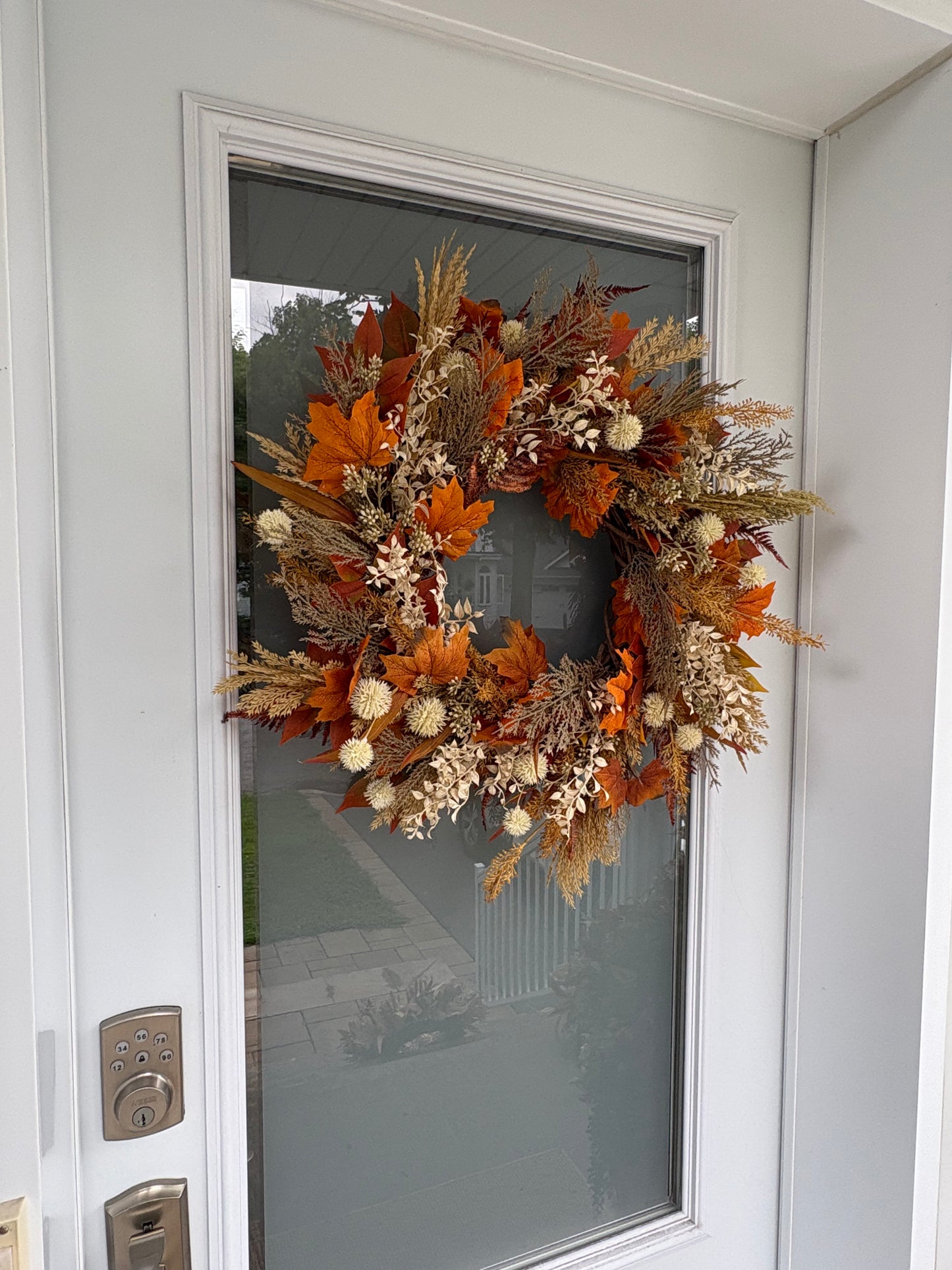Rustic Autumn Wreath with Orange Leaves