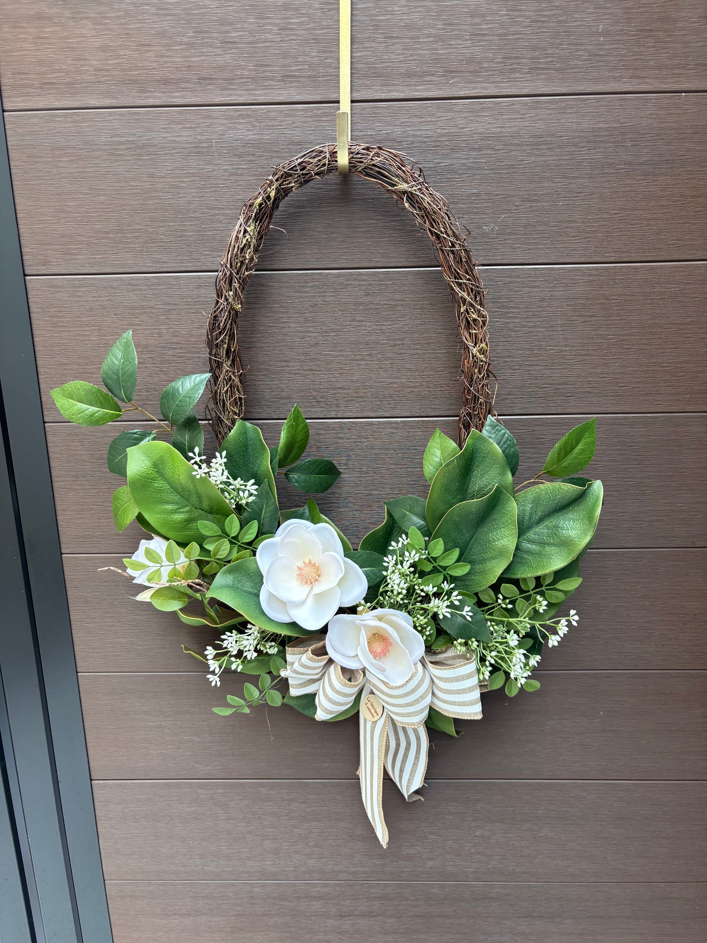 Couronne fleurie magnolia blanc style rustique chic