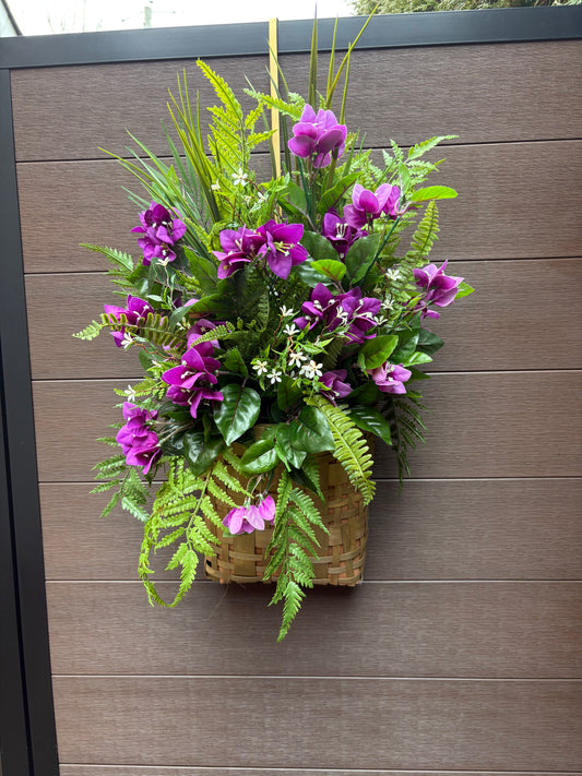Purple Bougainvillea Floral Wall Basket – Lush Rustic Chic Outdoor Decoration