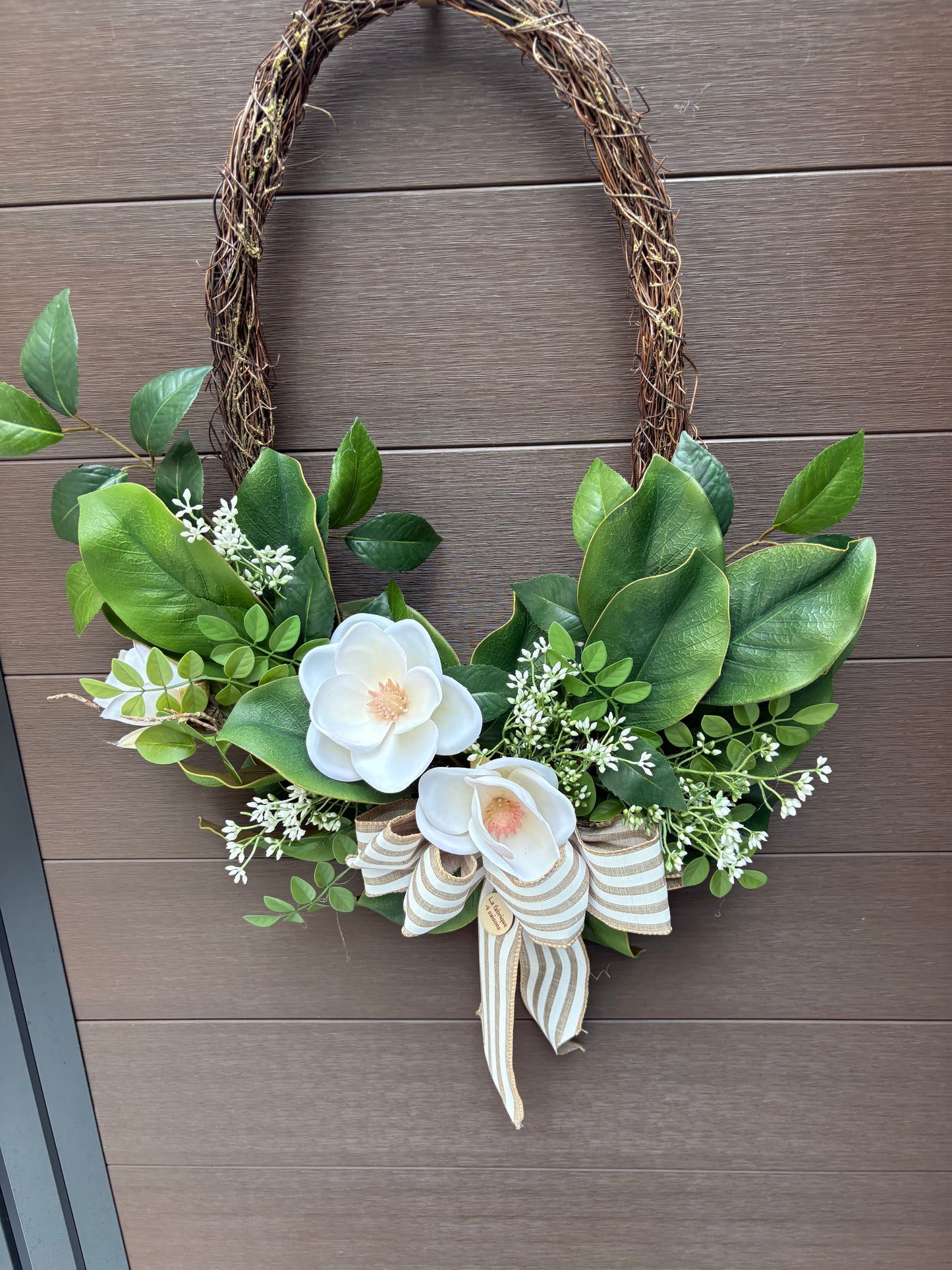 Couronne fleurie magnolia blanc style rustique chic