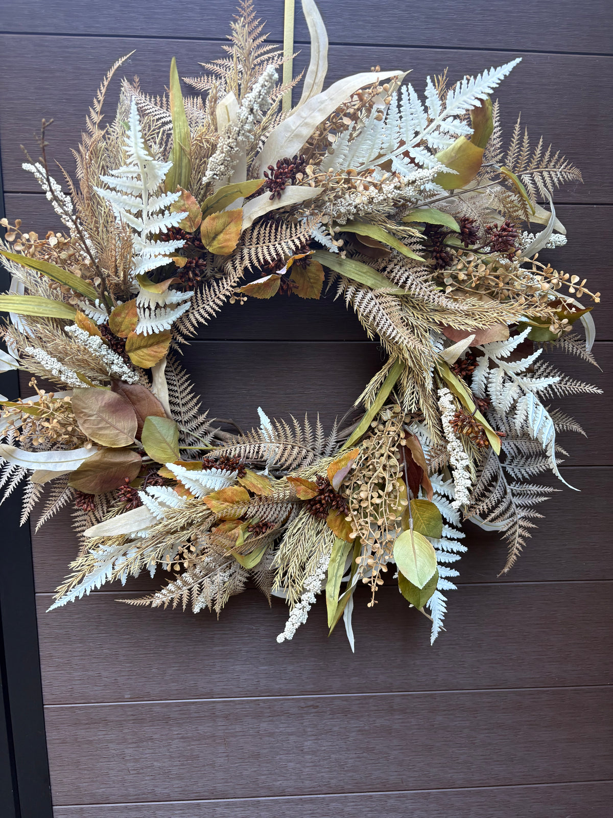 Couronne d’automne rustique chic 24 po – tons crème et terre