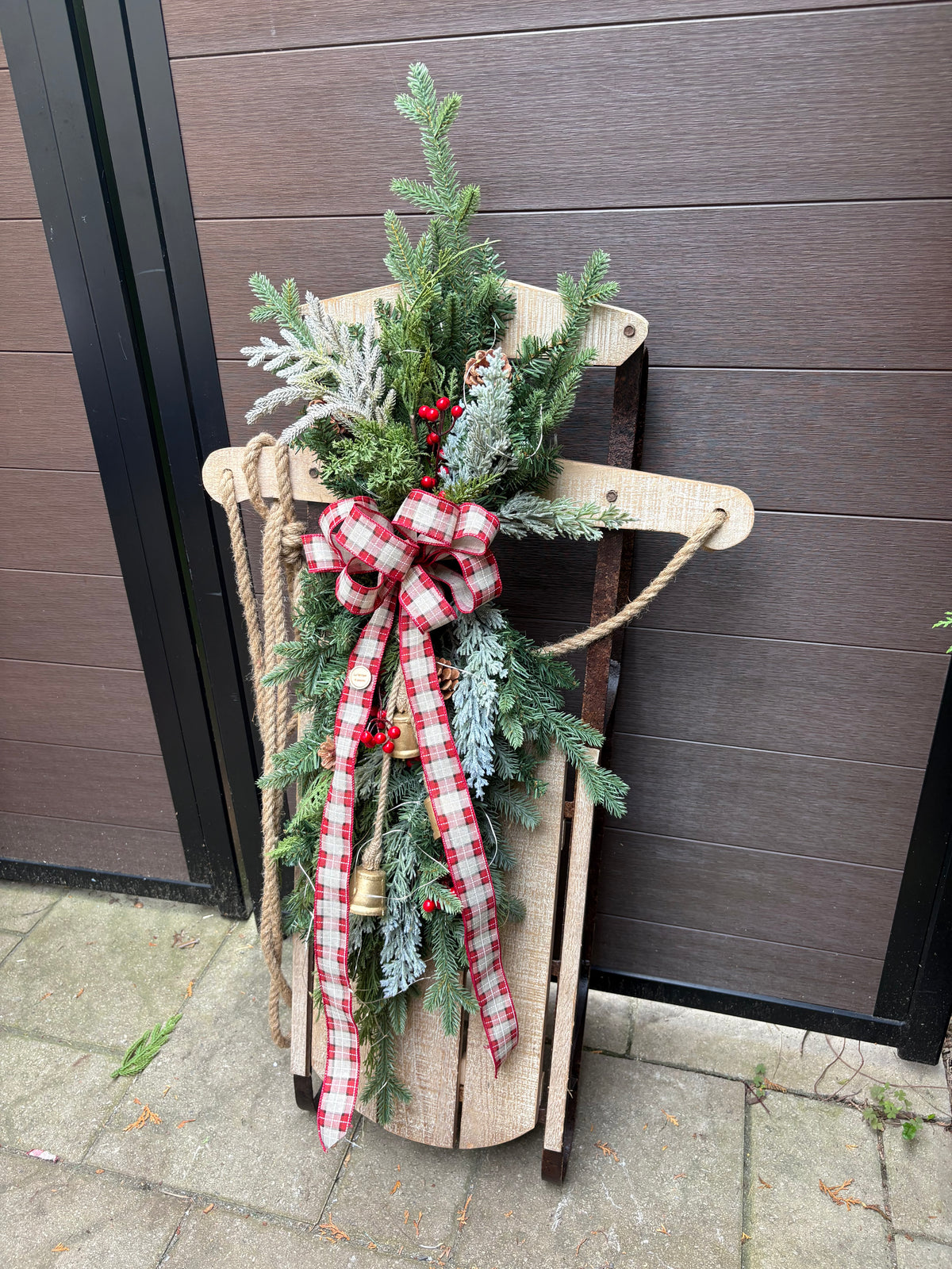Traîneau décoratif de Noël en bois – Rustique chic | 42 po