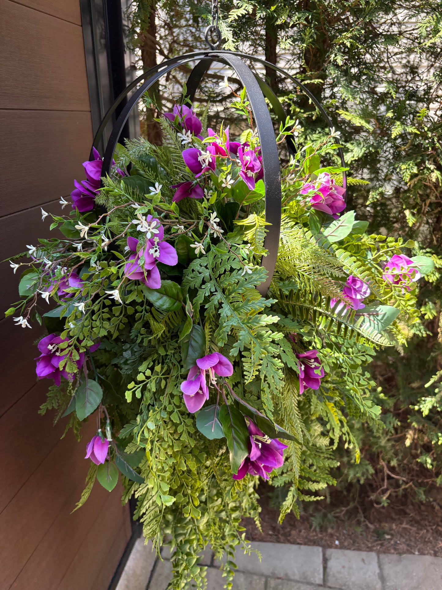 Arrangement suspendu rustique chic – Bougainvillier mauve | Collection Béatrice