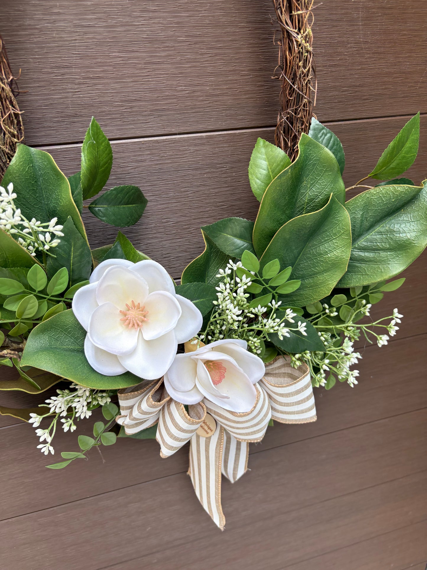 Couronne fleurie magnolia blanc style rustique chic
