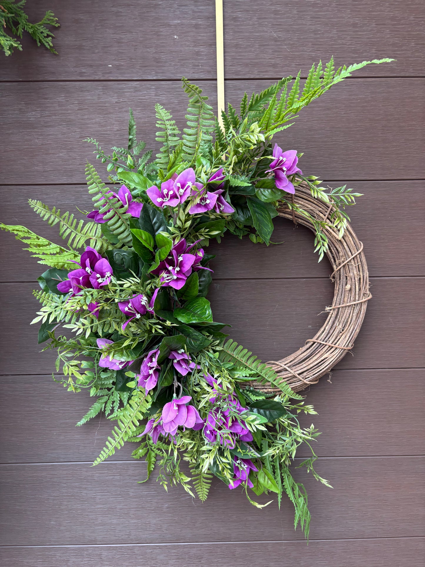 Couronne bougainvillier mauve – couronne de porte printemps naturelle