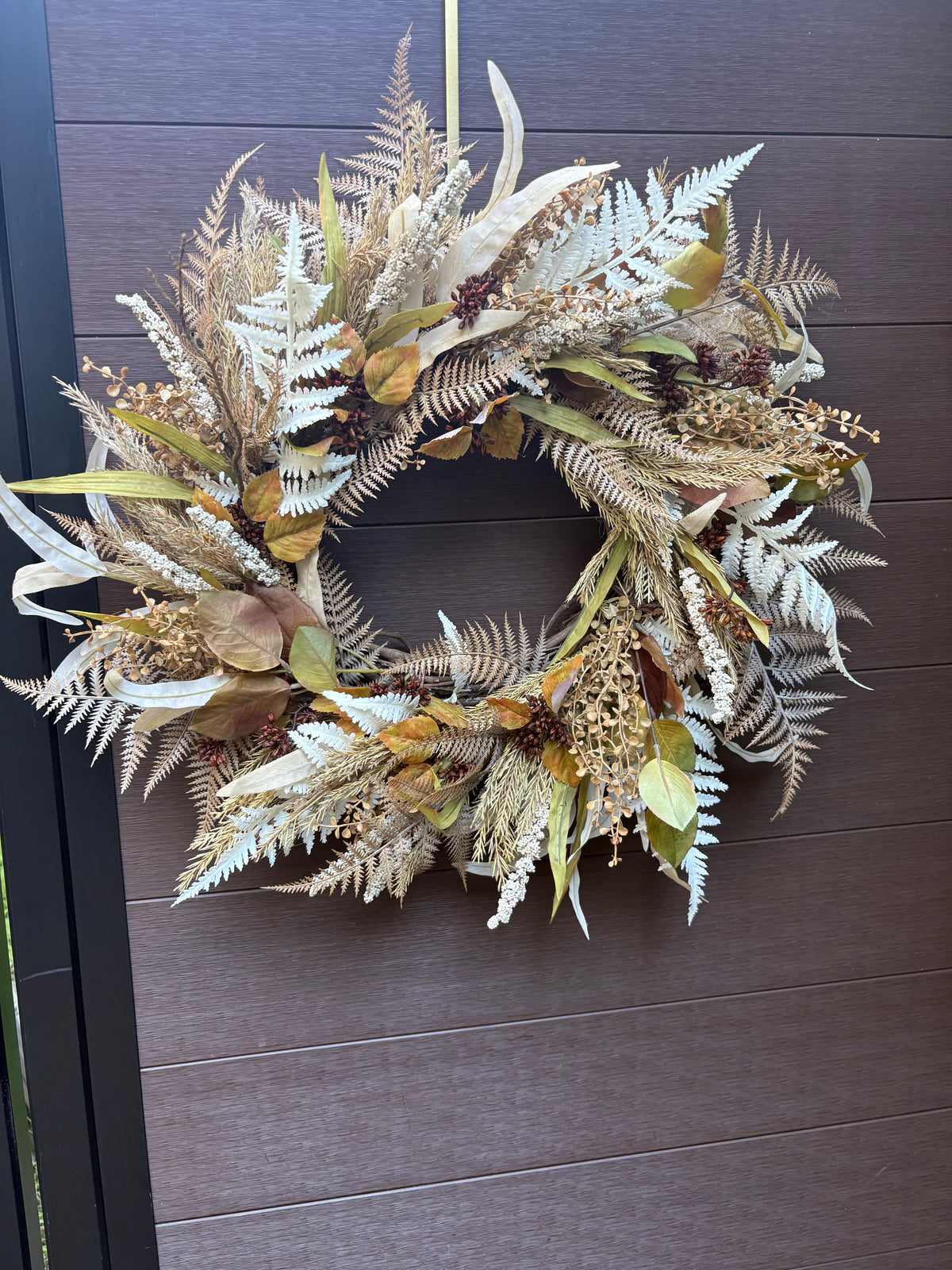 Couronne d’automne rustique chic 24 po – tons crème et terre