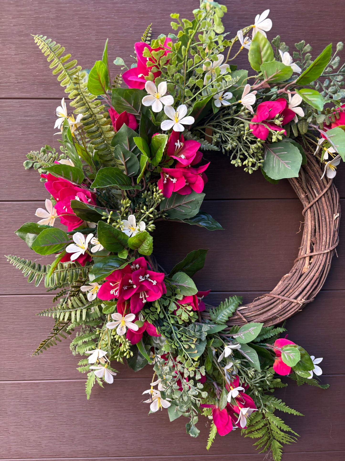 Couronne printemps bougainvillier framboise porte d’entrée