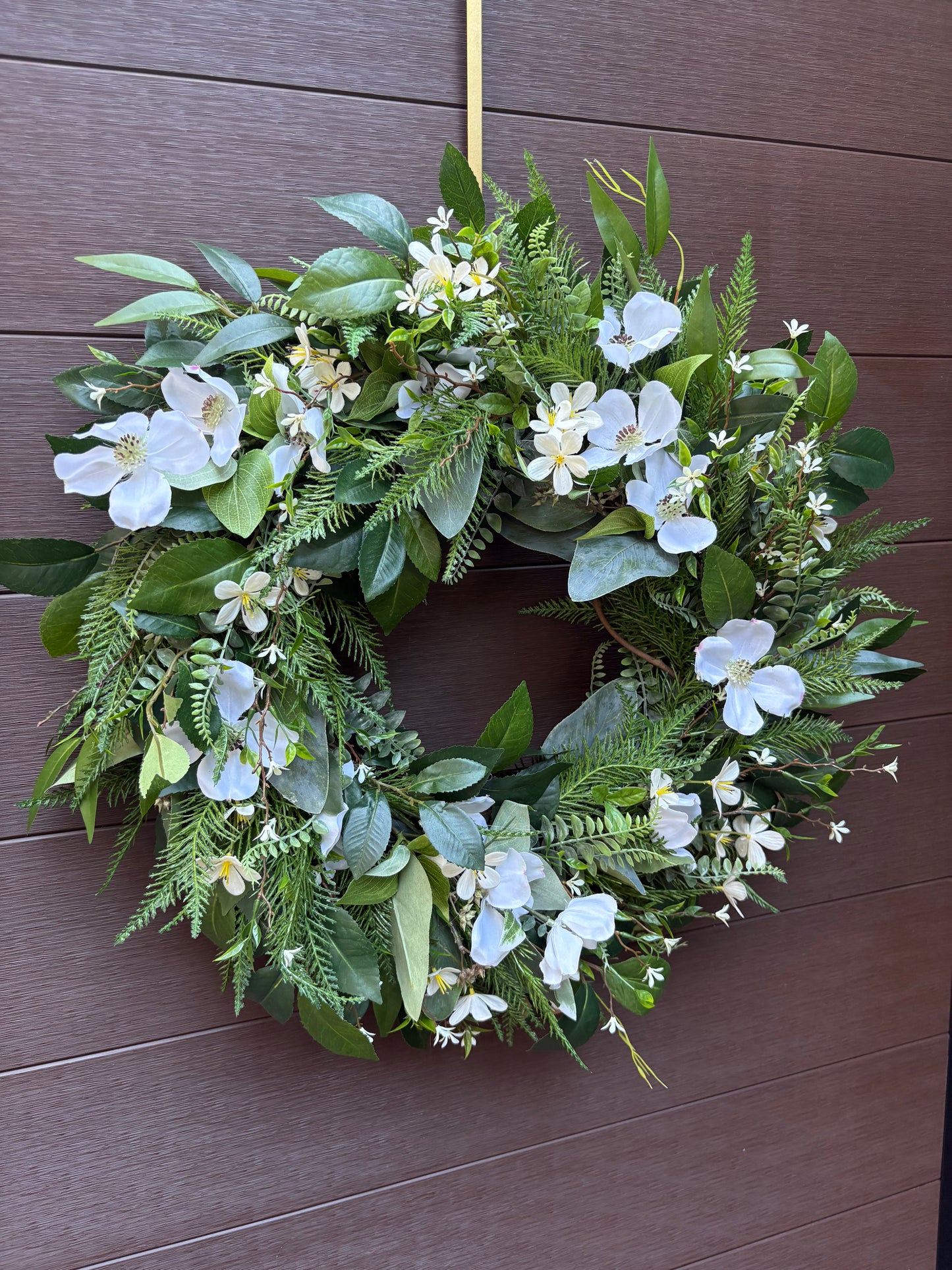 Couronne feuillage vert et blanc