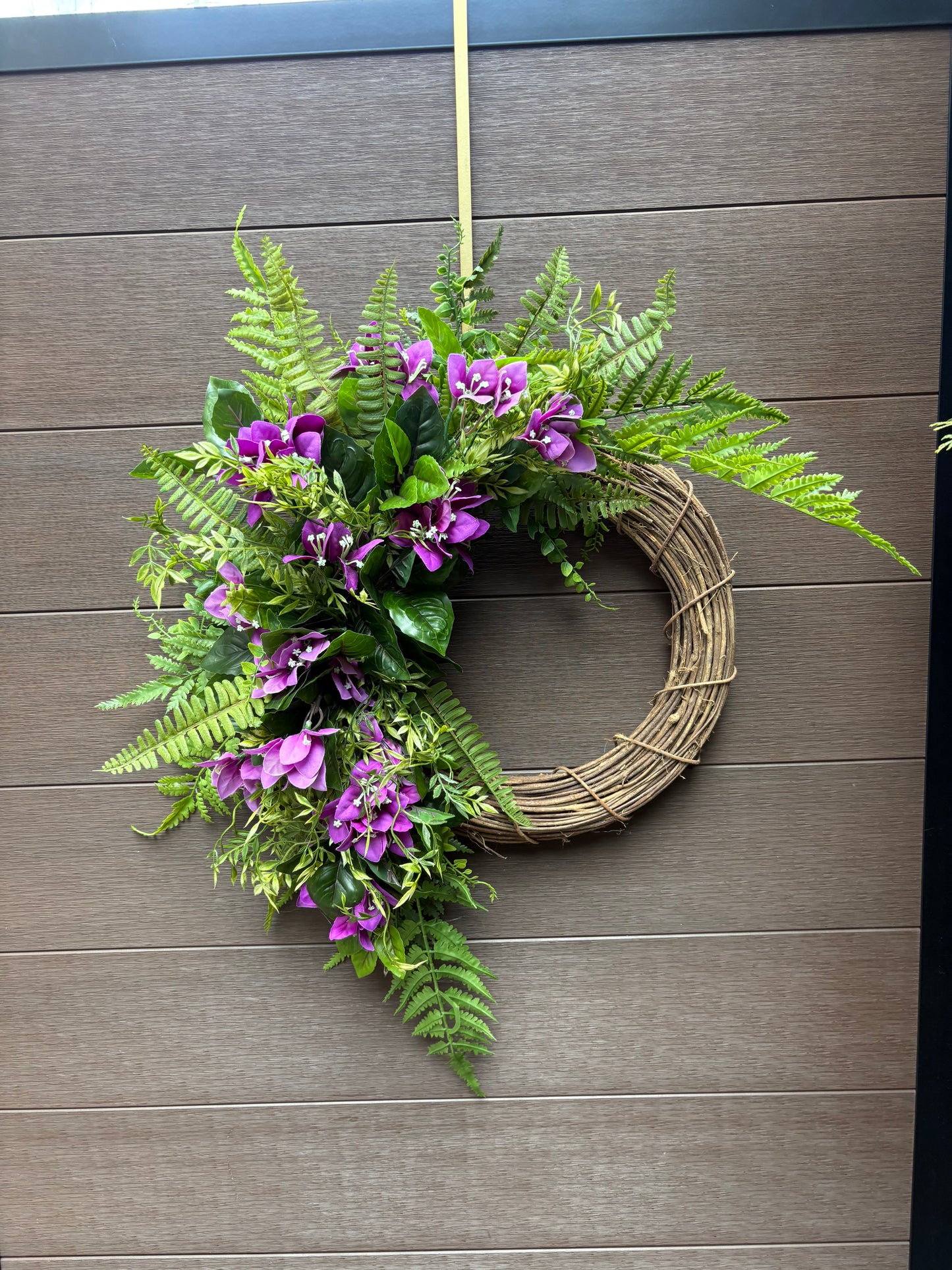 Couronne bougainvillier mauve – couronne de porte printemps naturelle