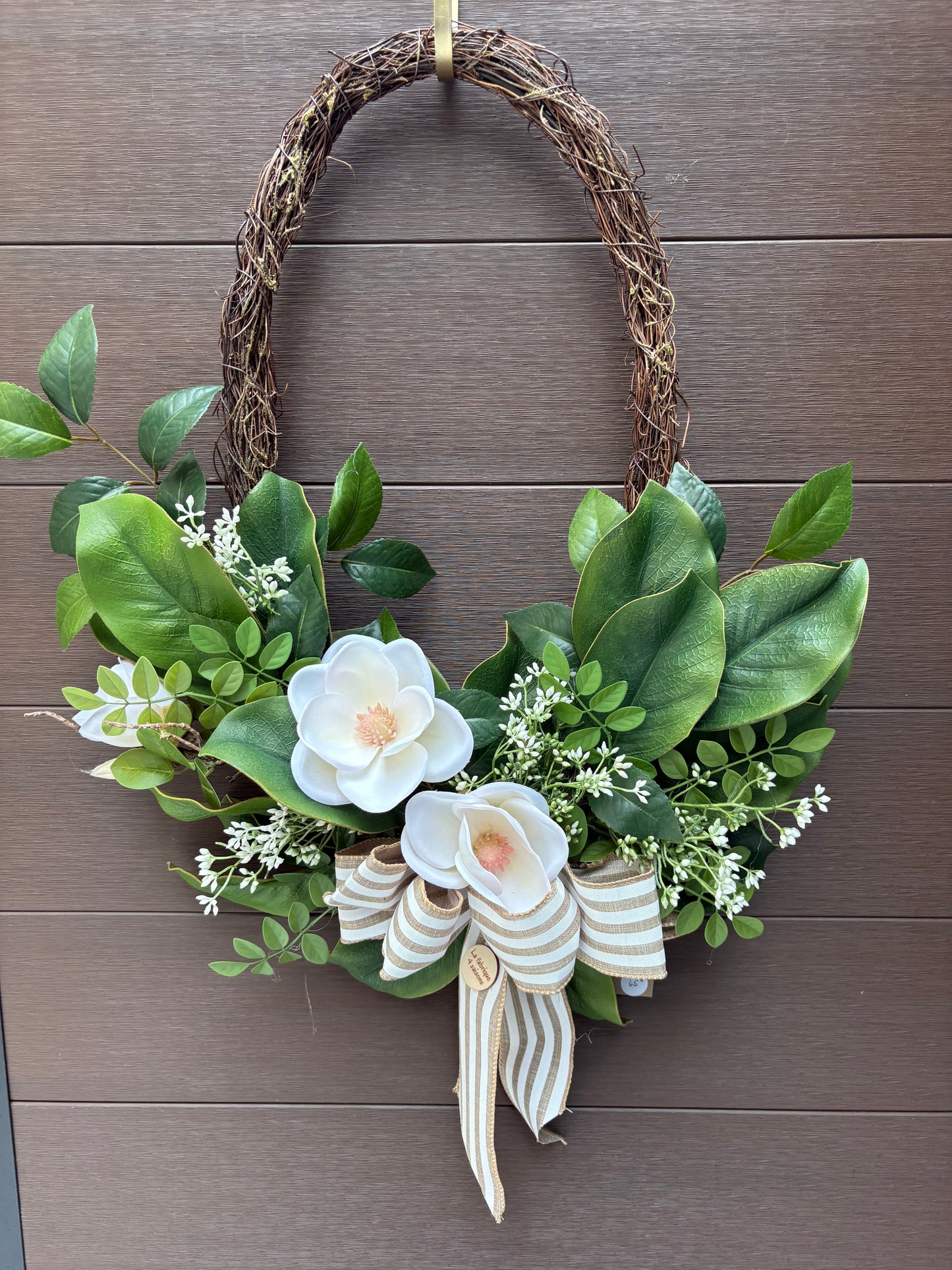 Couronne fleurie magnolia blanc style rustique chic