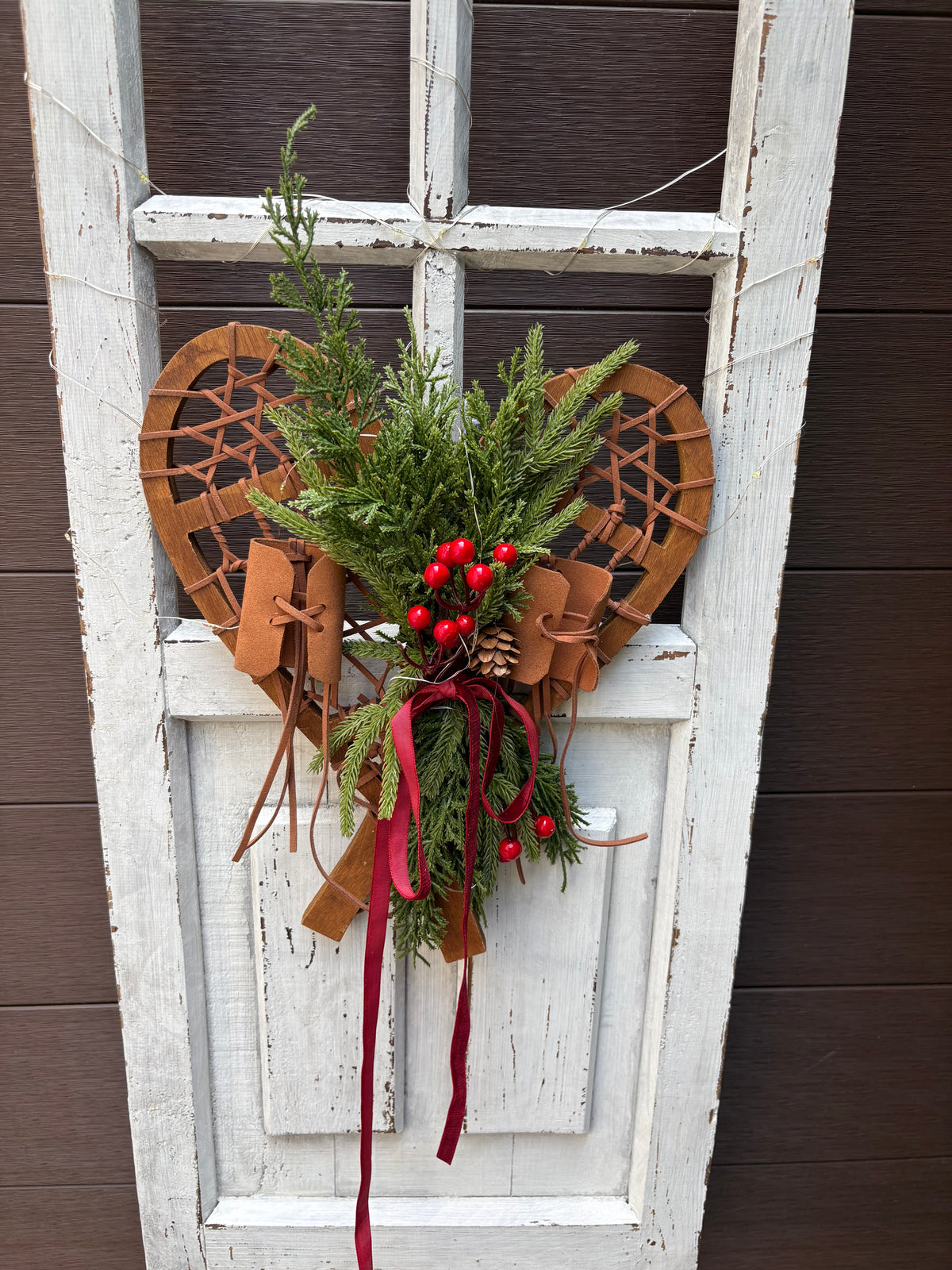 Décoration d’hiver et de Noël rustique – Porte en bois 36 x 14 po