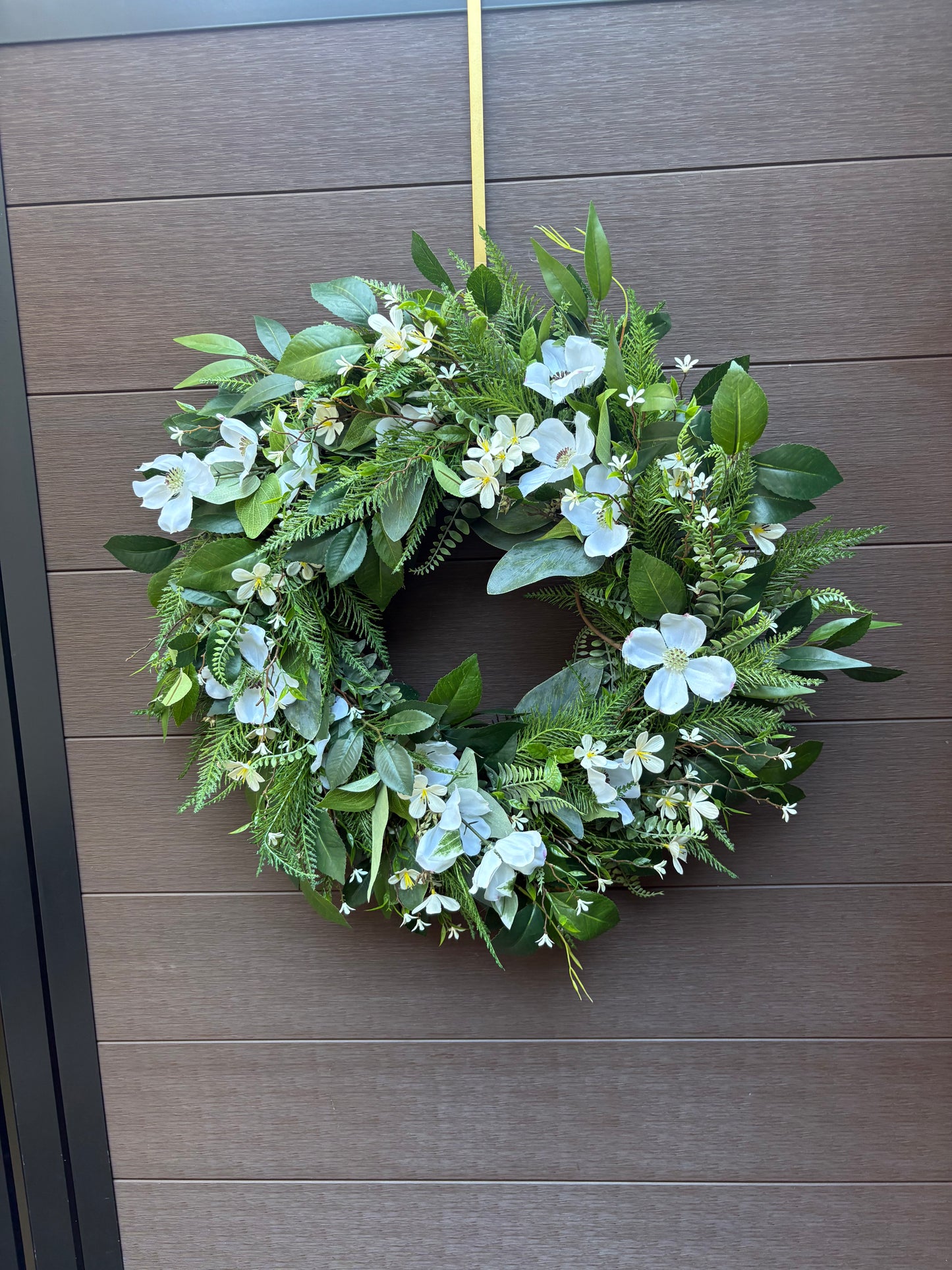 Couronne feuillage vert et blanc
