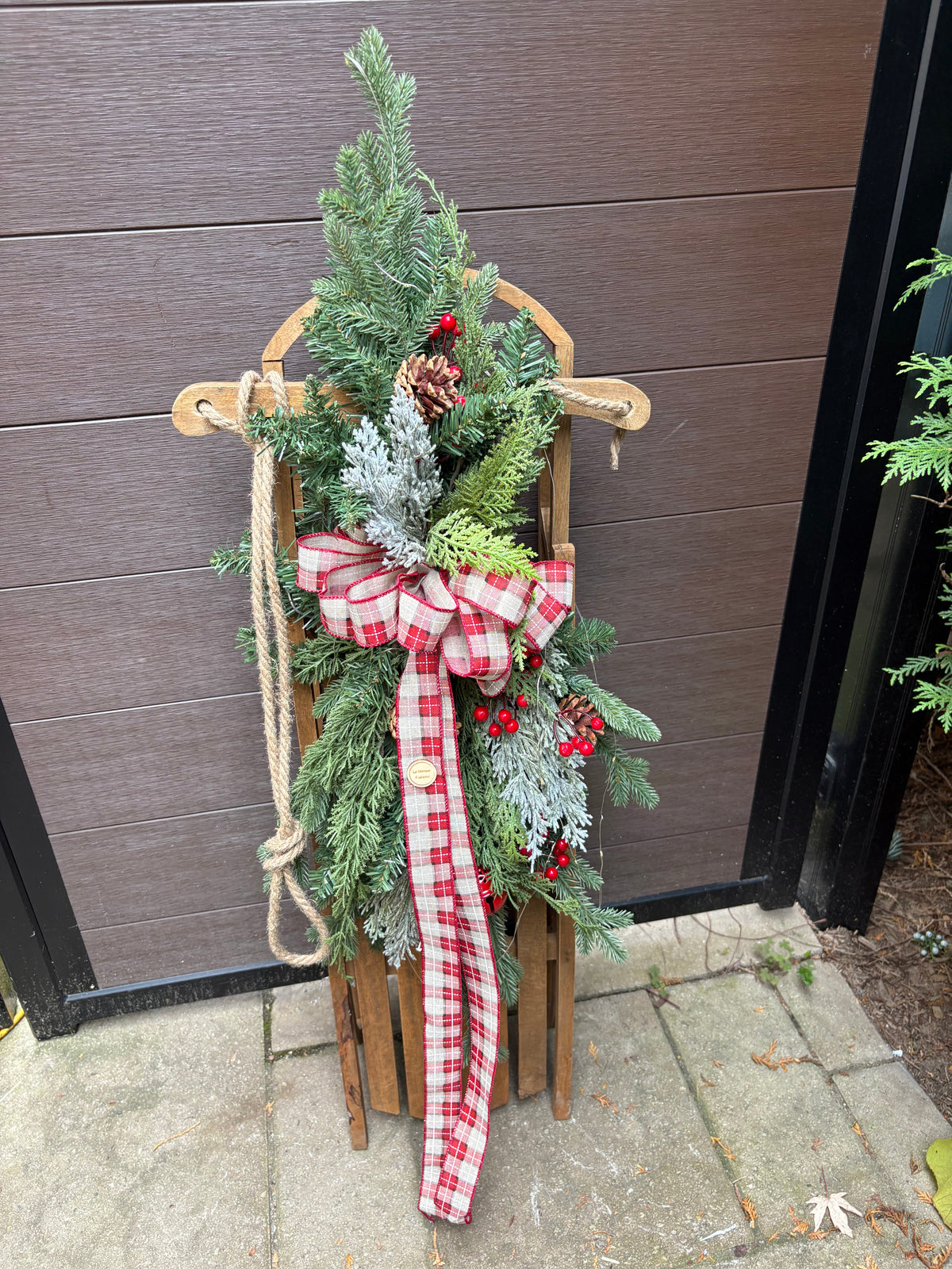 Traîneau vintage en bois de 42 po – Décoration rustique d’hiver et de Noël
