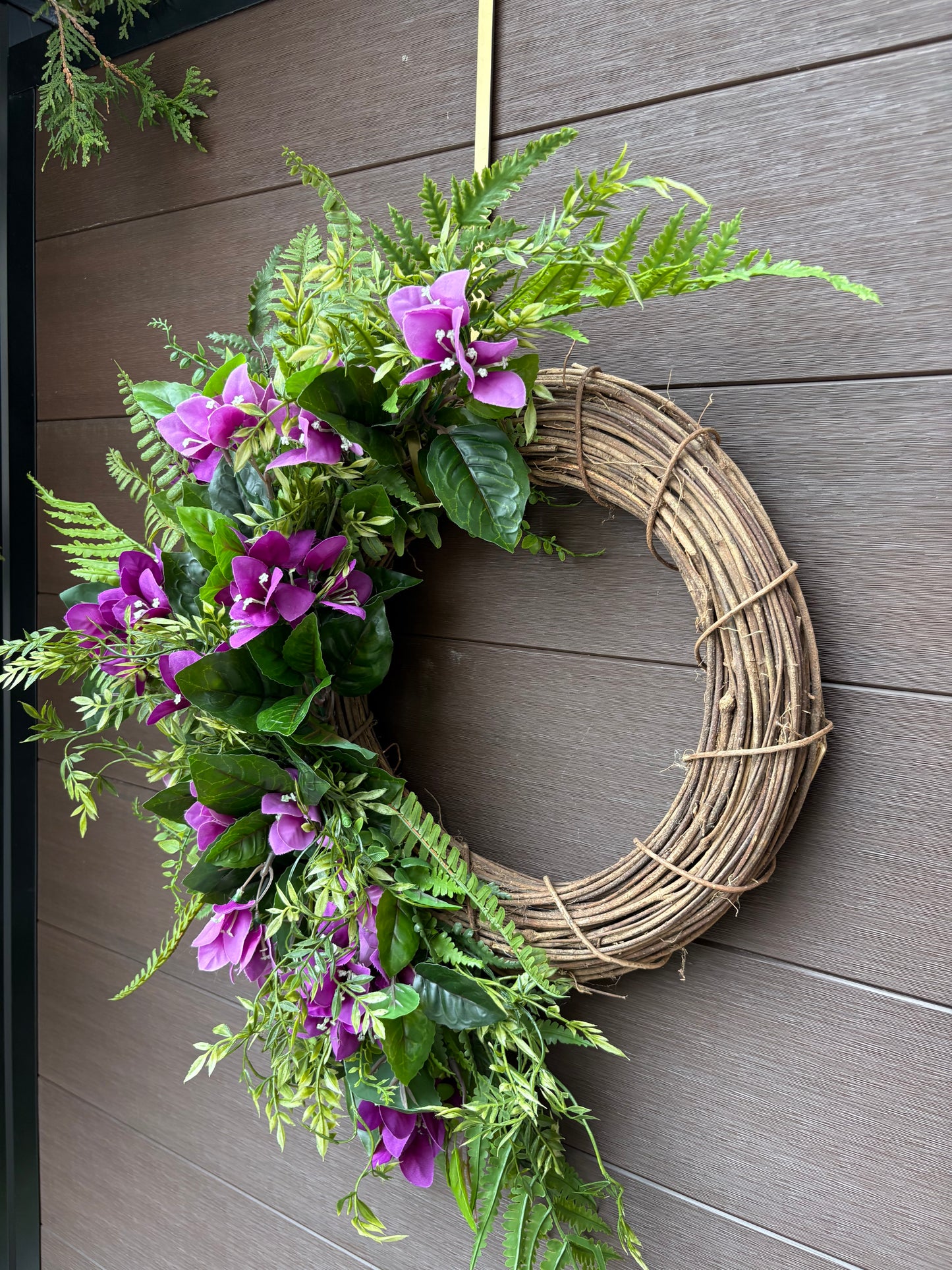 Couronne bougainvillier mauve – couronne de porte printemps naturelle