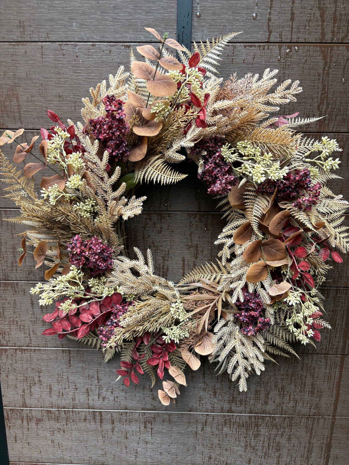 Couronne d’automne bourgogne et beige 26 pouces – Style rustique chic