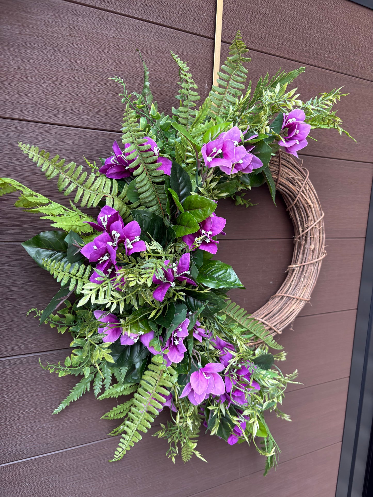 Couronne bougainvillier mauve – couronne de porte printemps naturelle