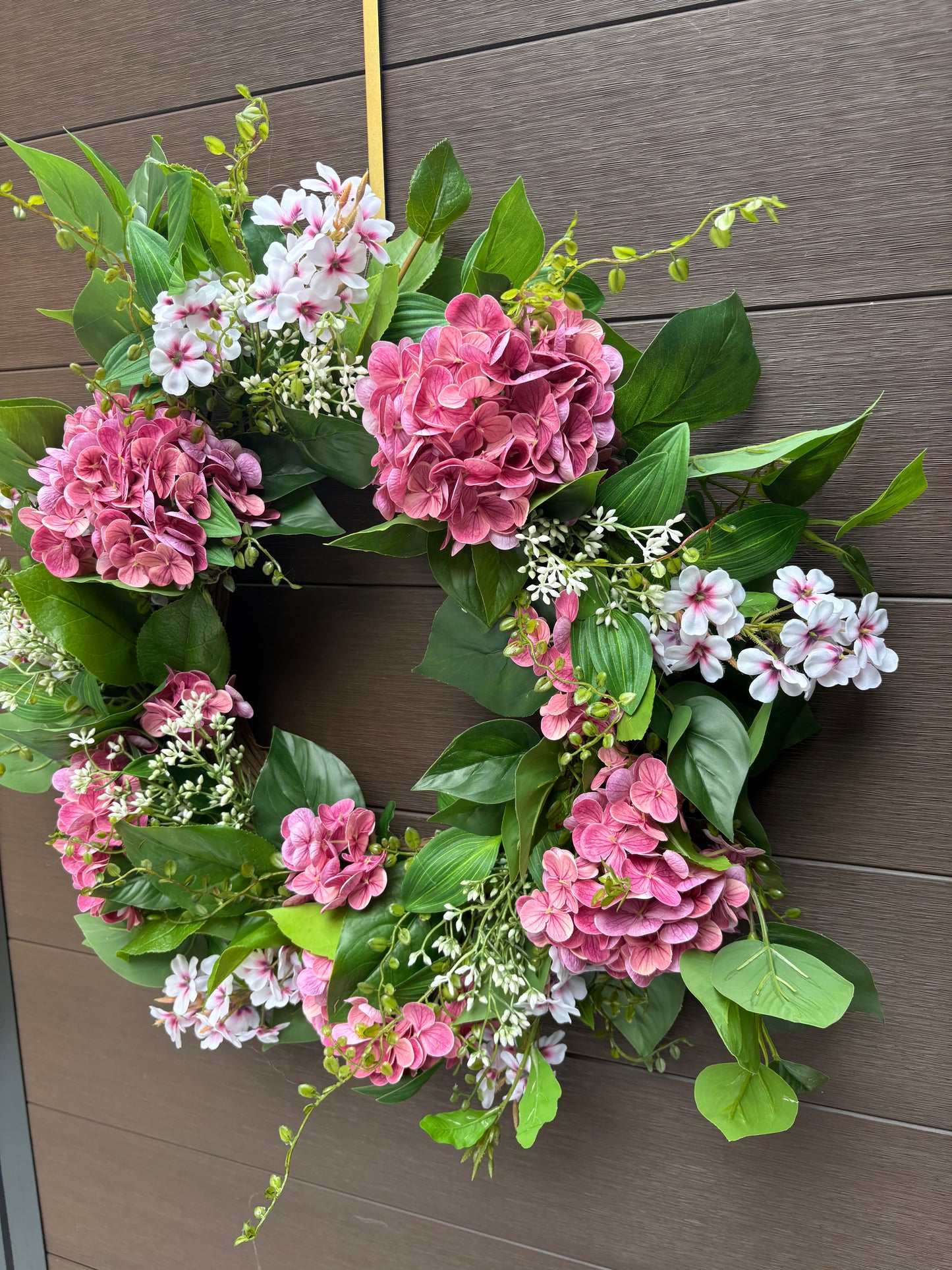 Couronne fleurs artificielles roses hydrangea romantique – porte extérieure