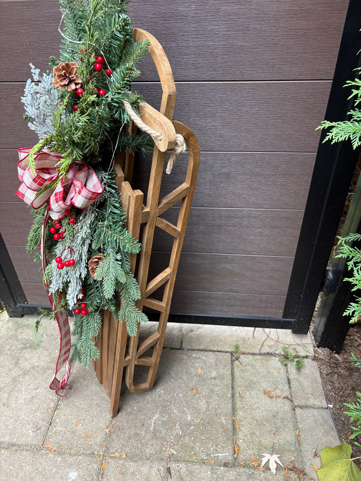 Traîneau vintage en bois de 42 po – Décoration rustique d’hiver et de Noël