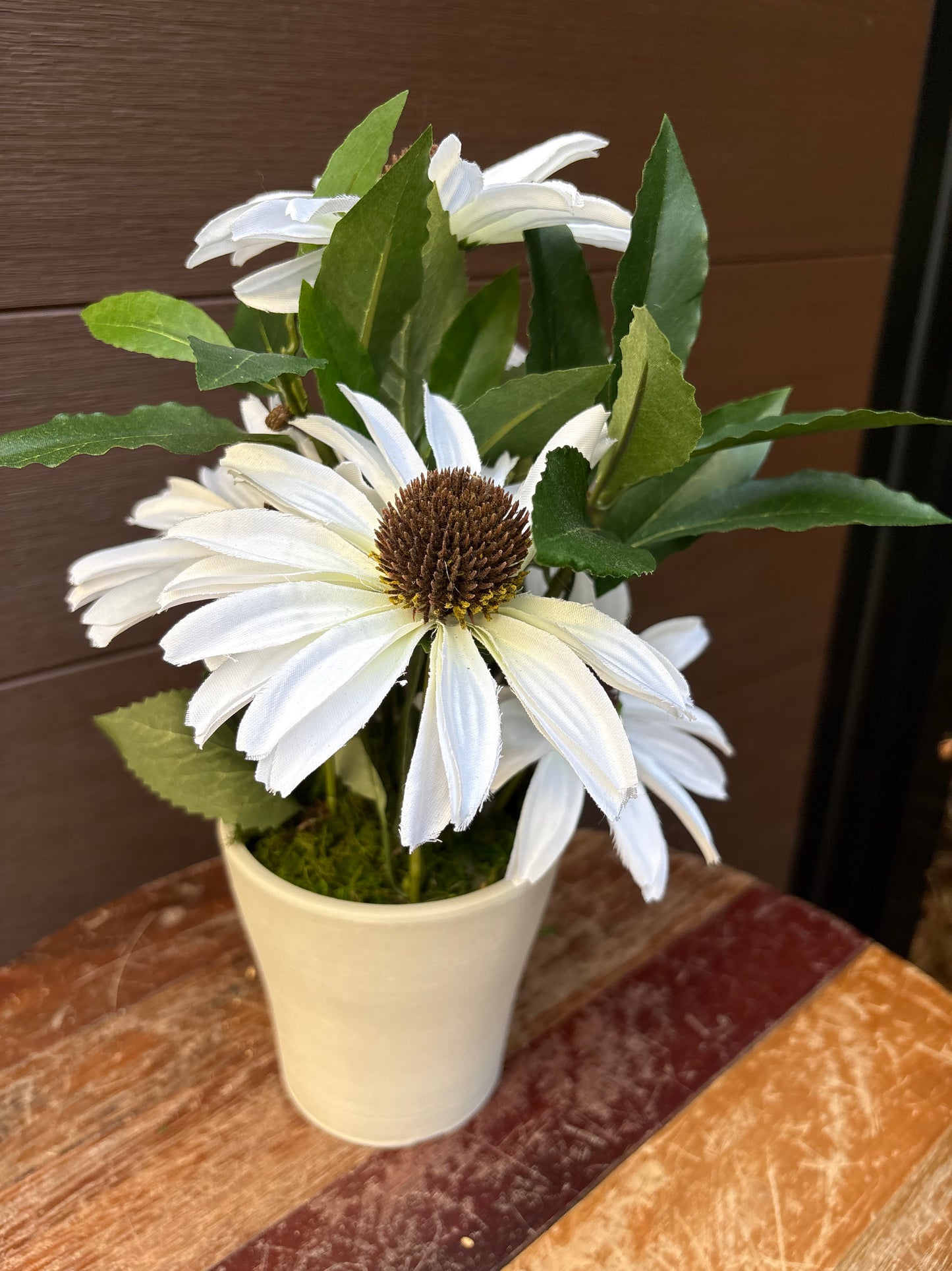 White rudbeckia floral arrangement