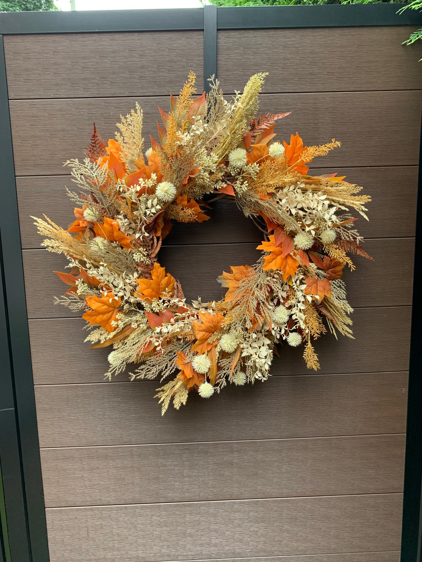 Rustic Autumn Wreath with Orange Leaves