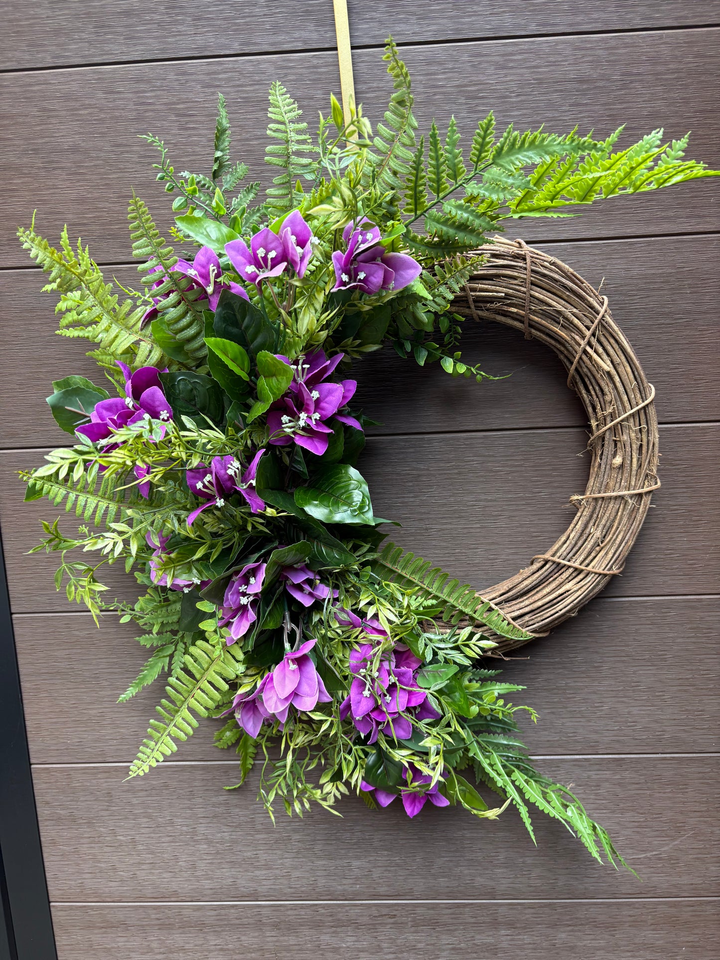 Couronne bougainvillier mauve – couronne de porte printemps naturelle