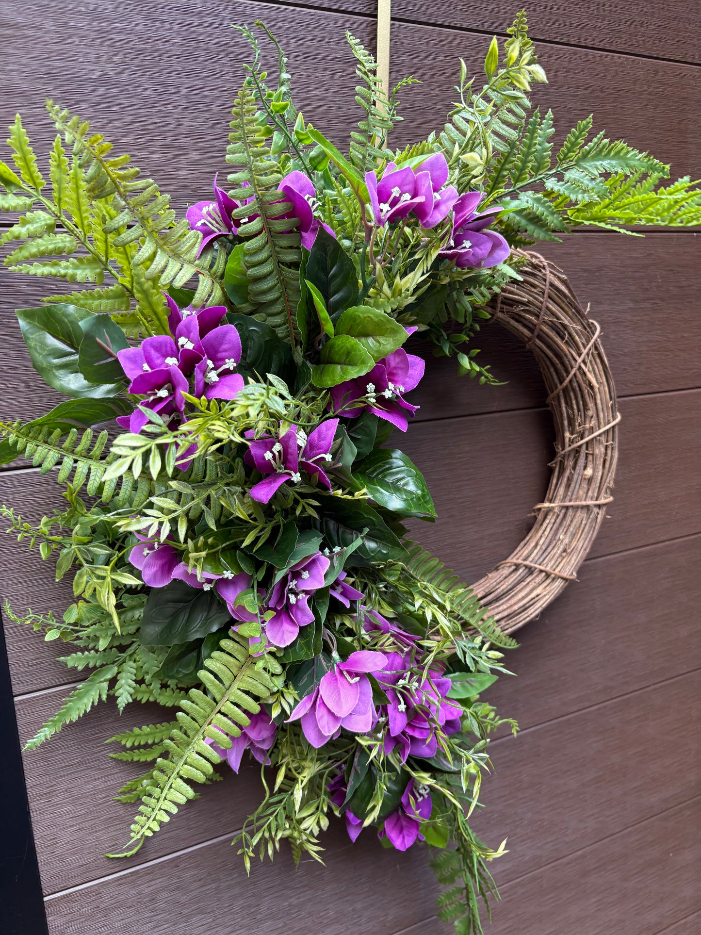 Couronne bougainvillier mauve – couronne de porte printemps naturelle