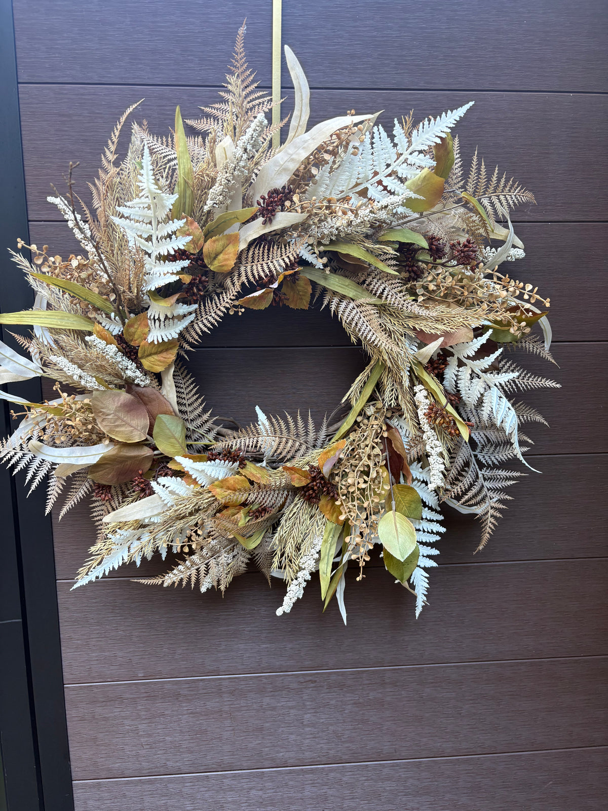 Couronne d’automne rustique chic 24 po – tons crème et terre