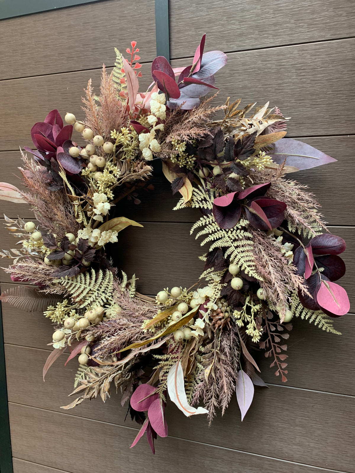 Couronne automnale bordeaux et beige