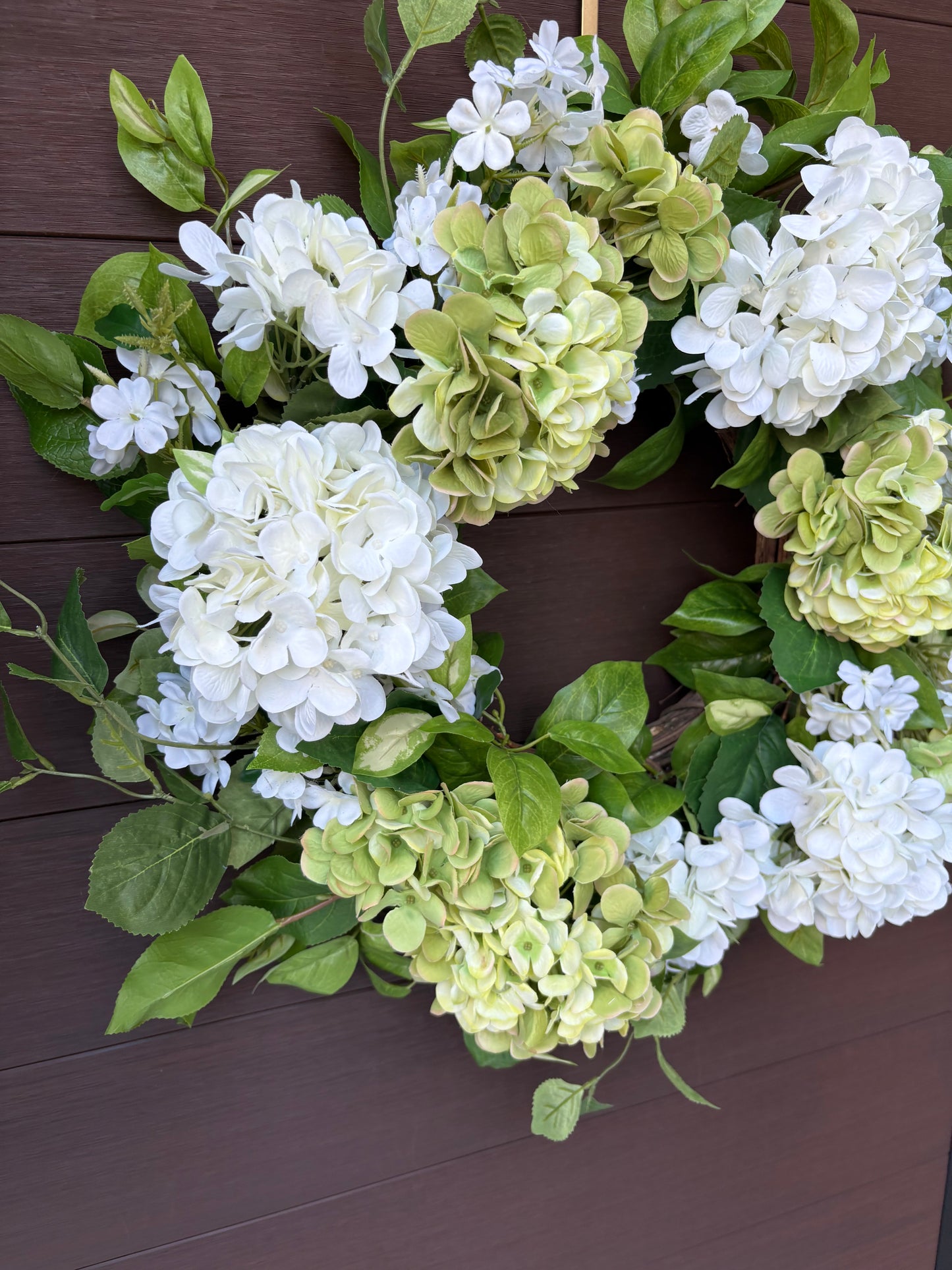 Floral wreath – green and white hydrangea
