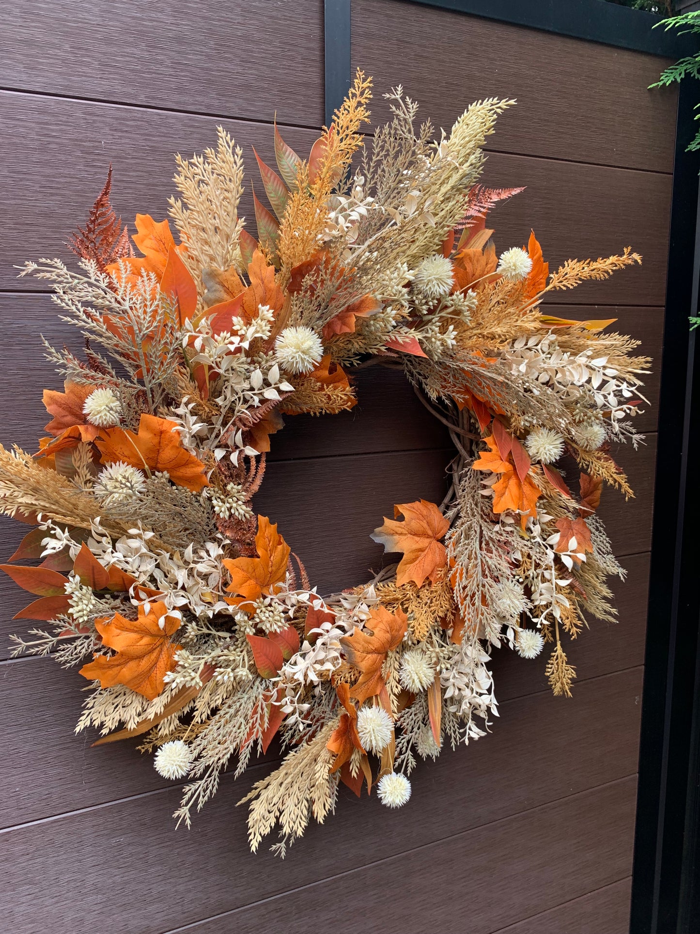 Rustic Autumn Wreath with Orange Leaves