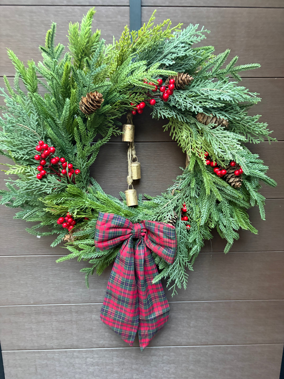 Couronne hivernale de 25 pouces – Décoration rustique chic pour porte d’entrée