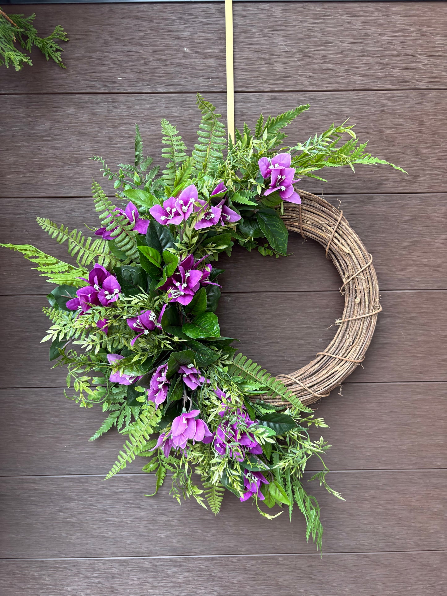 Couronne bougainvillier mauve – couronne de porte printemps naturelle