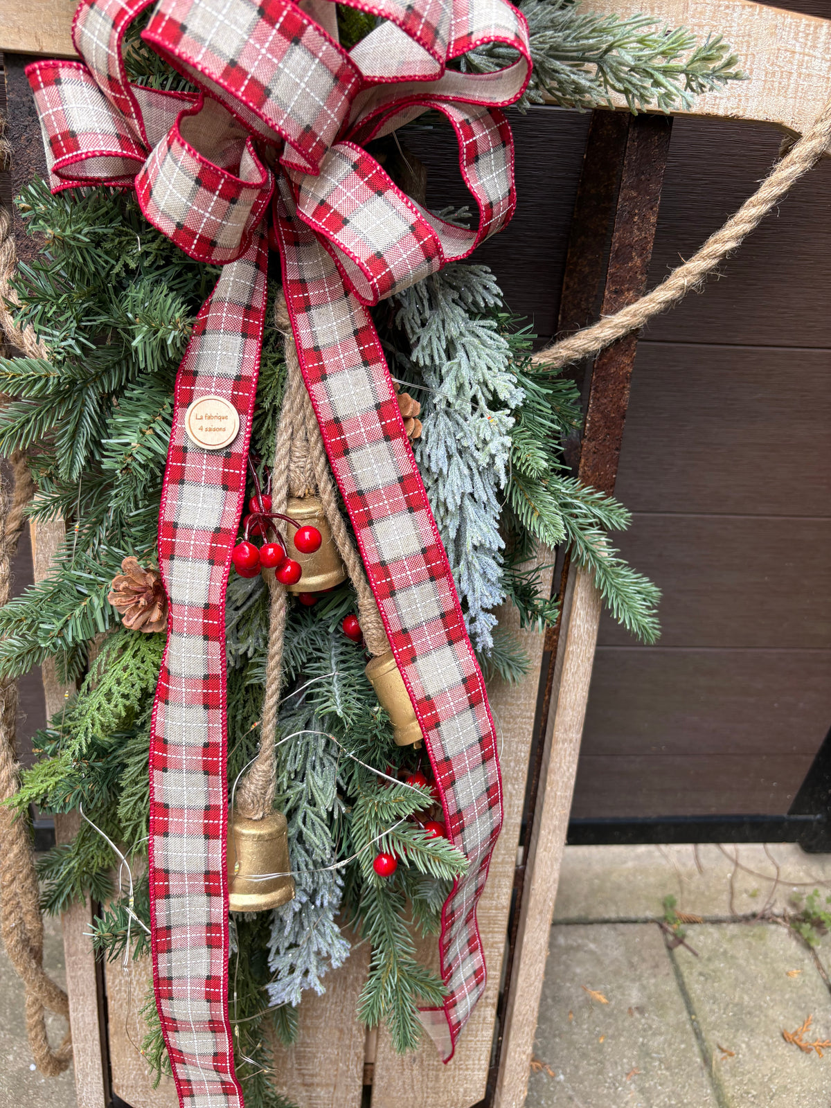 Traîneau décoratif de Noël en bois – Rustique chic | 42 po