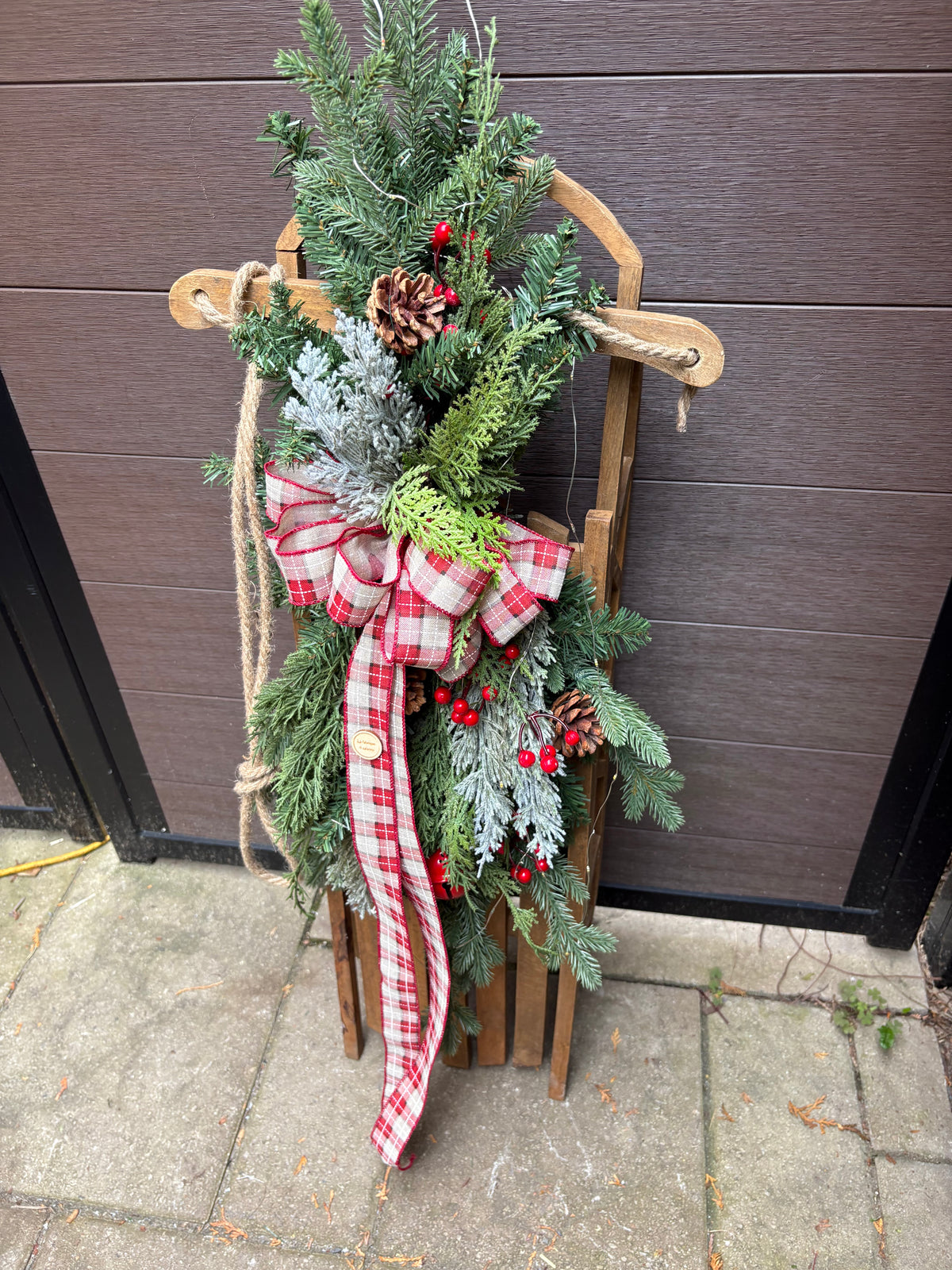 Traîneau vintage en bois de 42 po – Décoration rustique d’hiver et de Noël