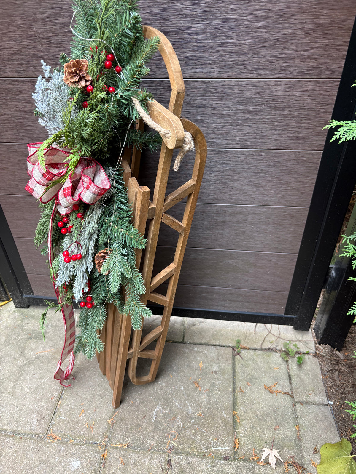 Traîneau vintage en bois de 42 po – Décoration rustique d’hiver et de Noël