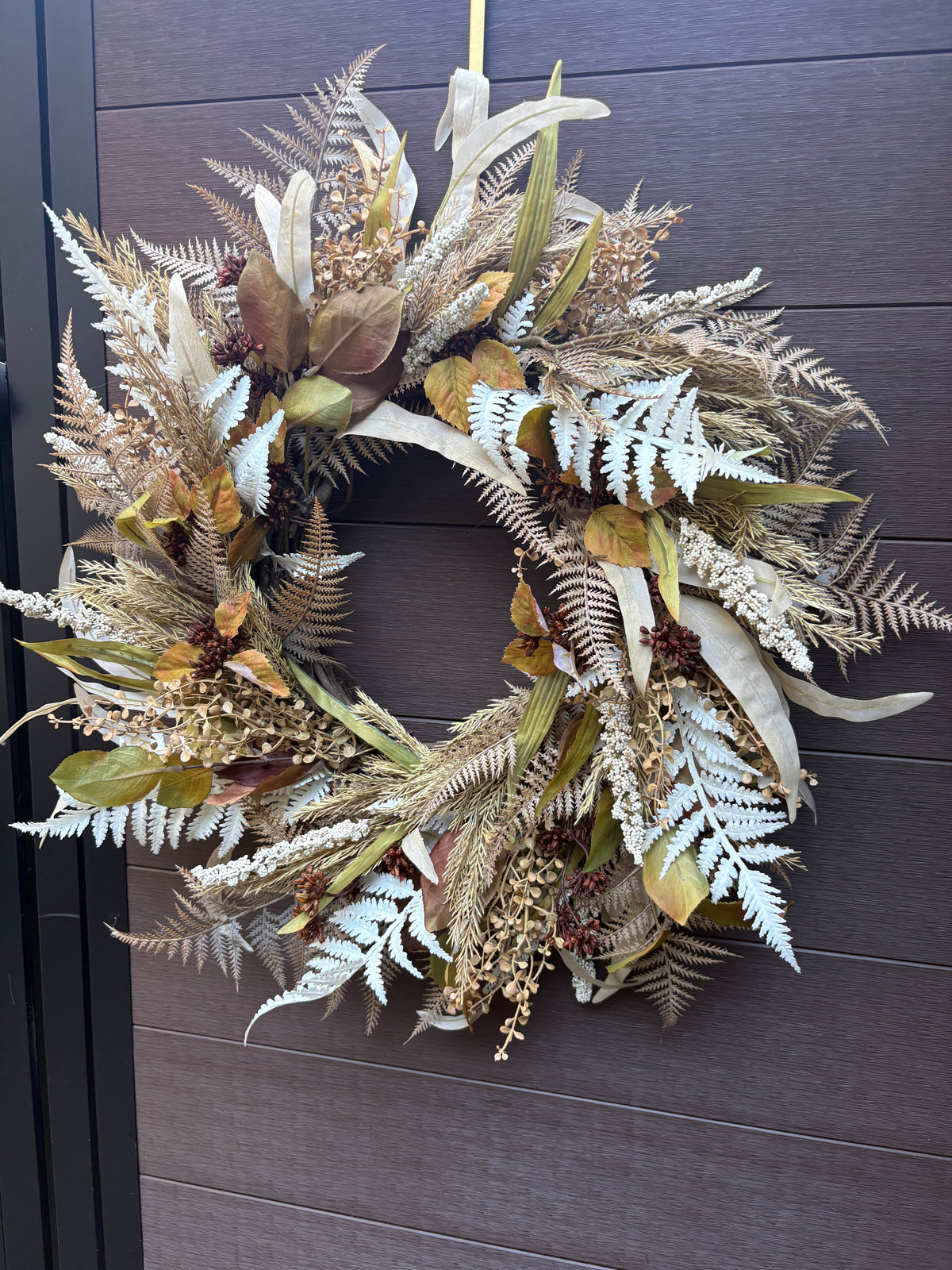 Couronne d’automne rustique chic 24 po – tons crème et terre