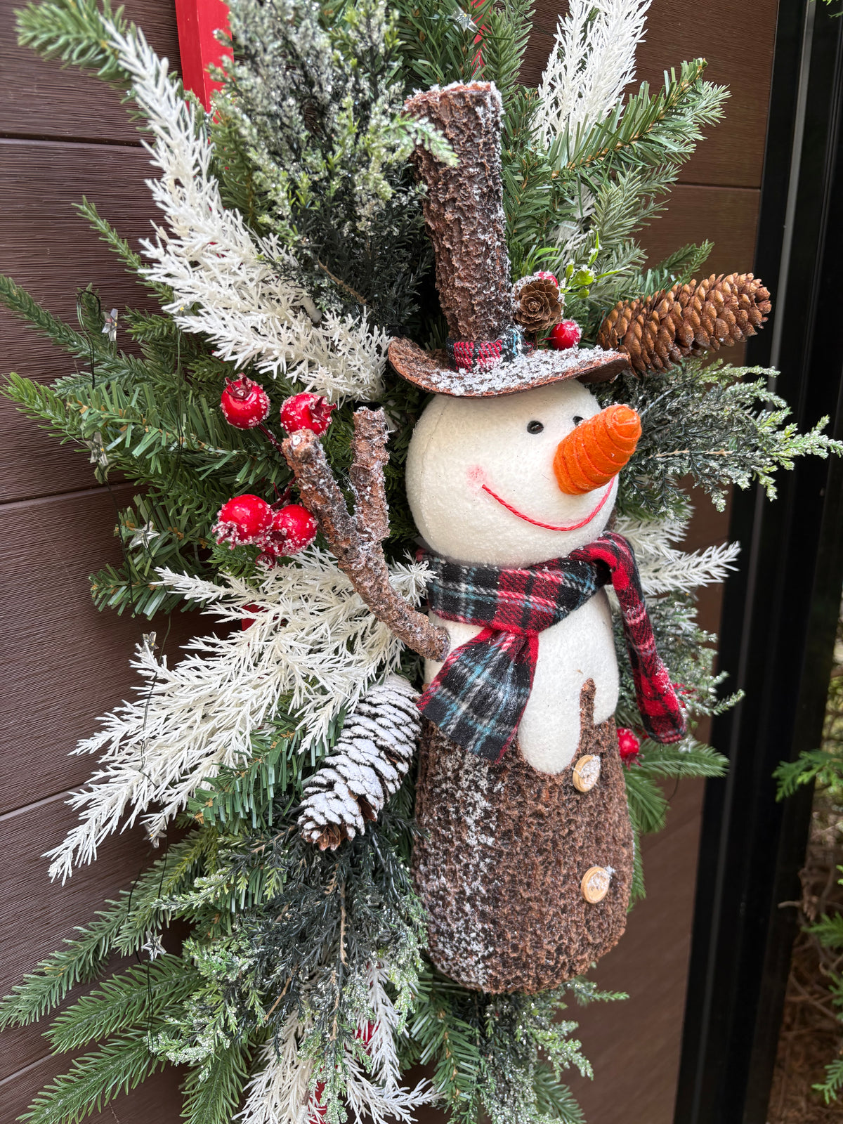 Décoration d’hiver bonhomme de neige sur échelle – 36 x 18 po